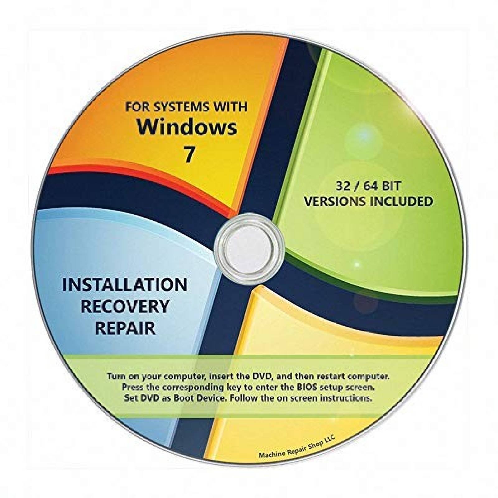 CD Reparación Windows 7 Machine Repair Shop DVD 32 64 Bit