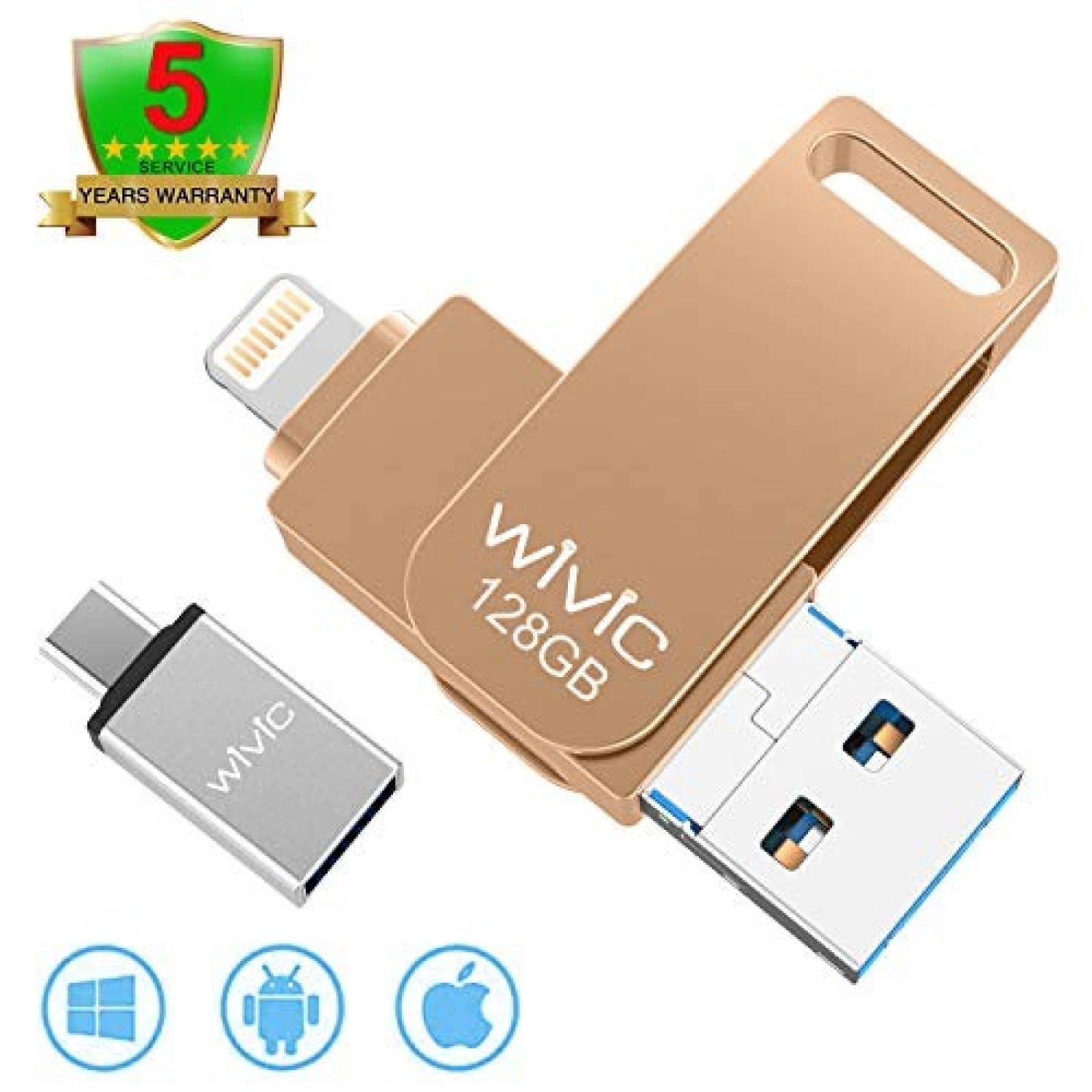 USB flash drive WIVIC para iPhone USB 3.0 128GB -Oro