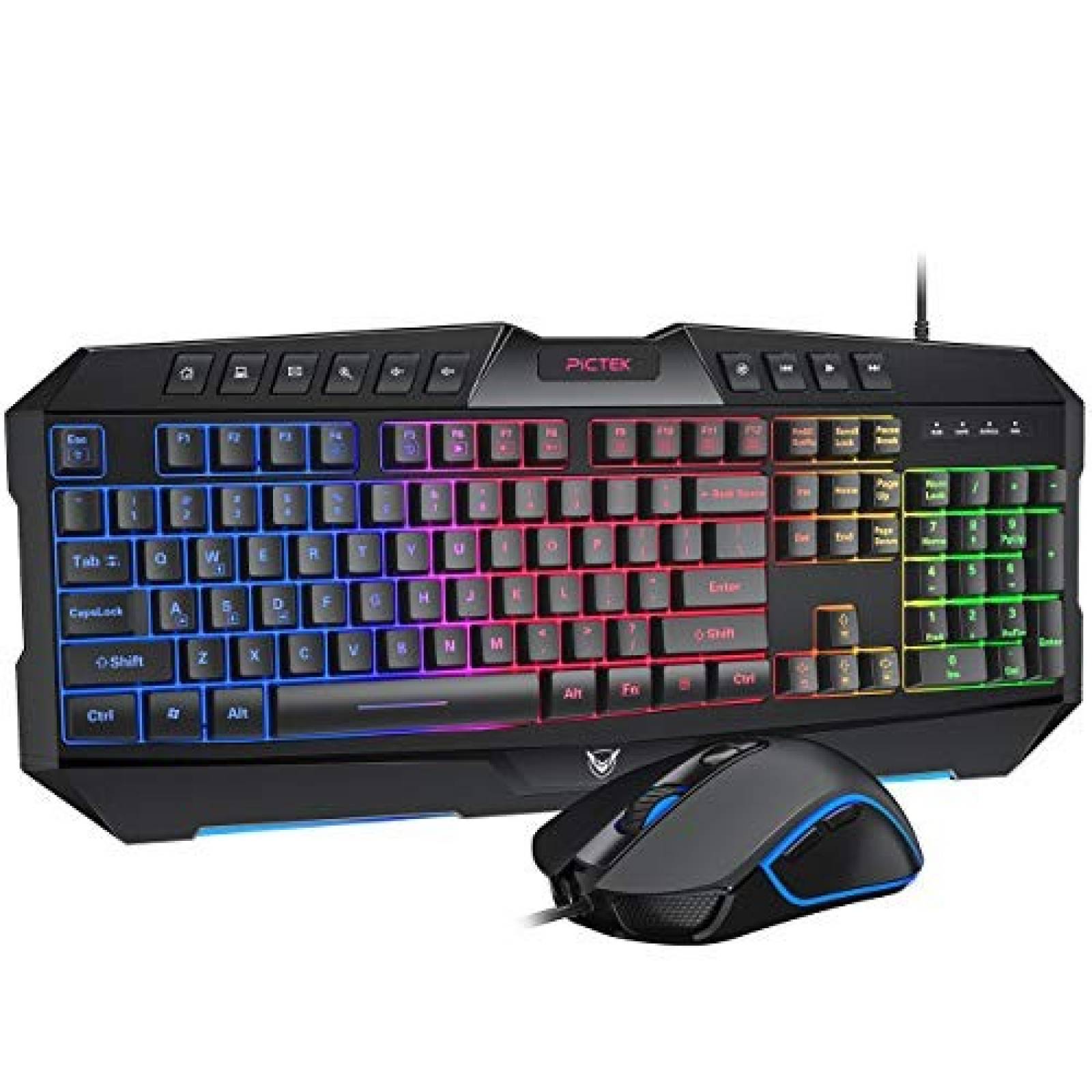 Teclado y mouse gamer PICTEK PTPC137ABUS LED USB ergonómico