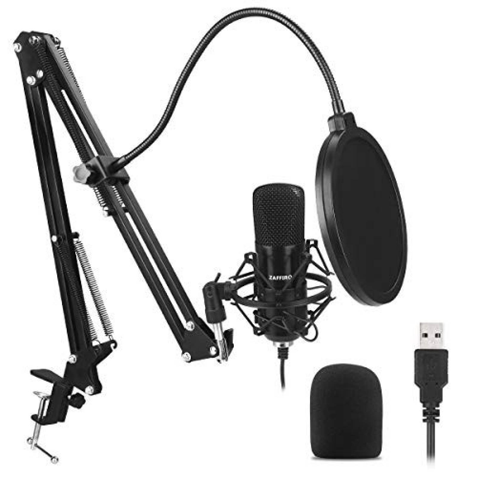 Micrófonos USB ZAFFIRO podcasting Transmisión Juegos -negro
