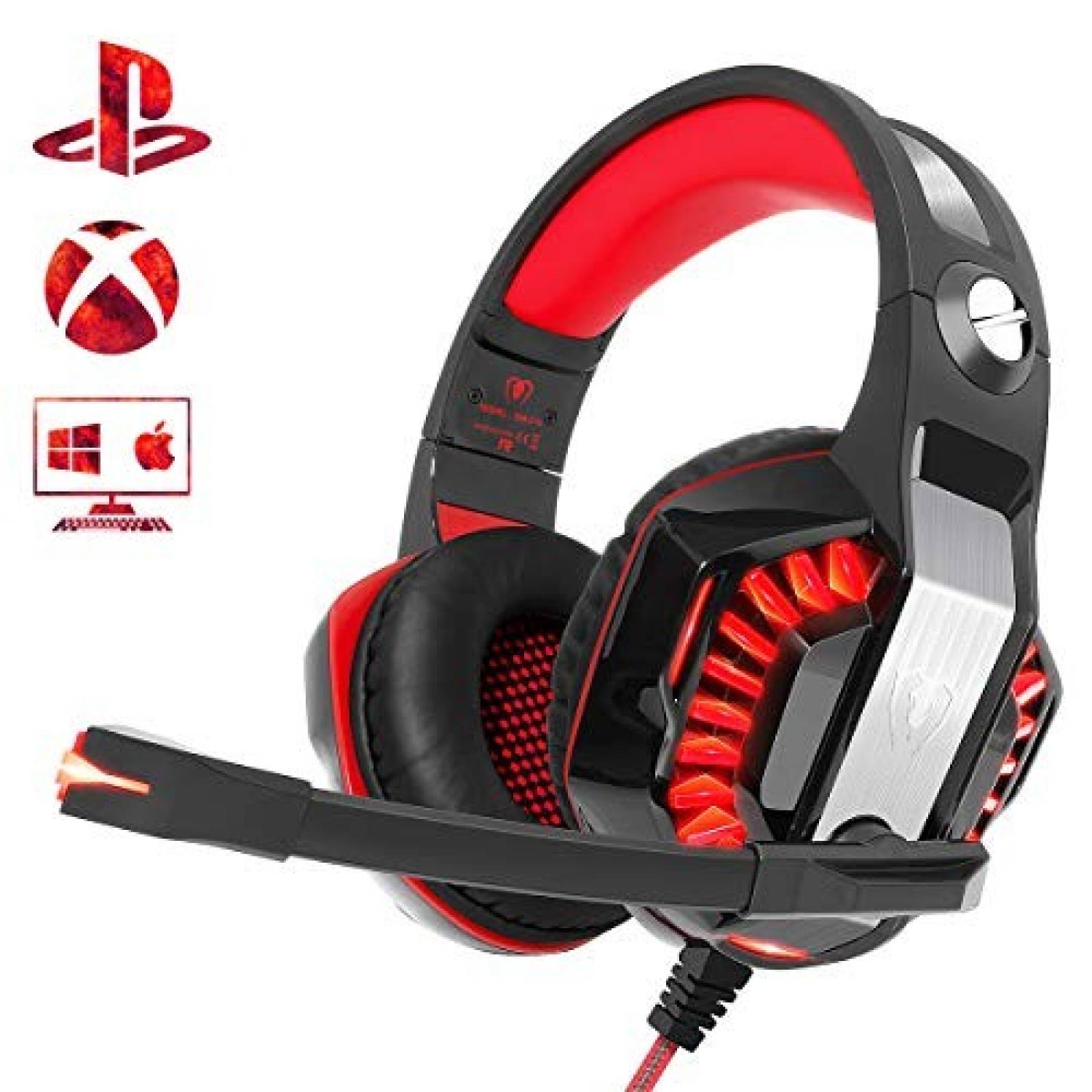 Auriculares Beexcellent para PS4 Xbox One PC luz LED -Rojo