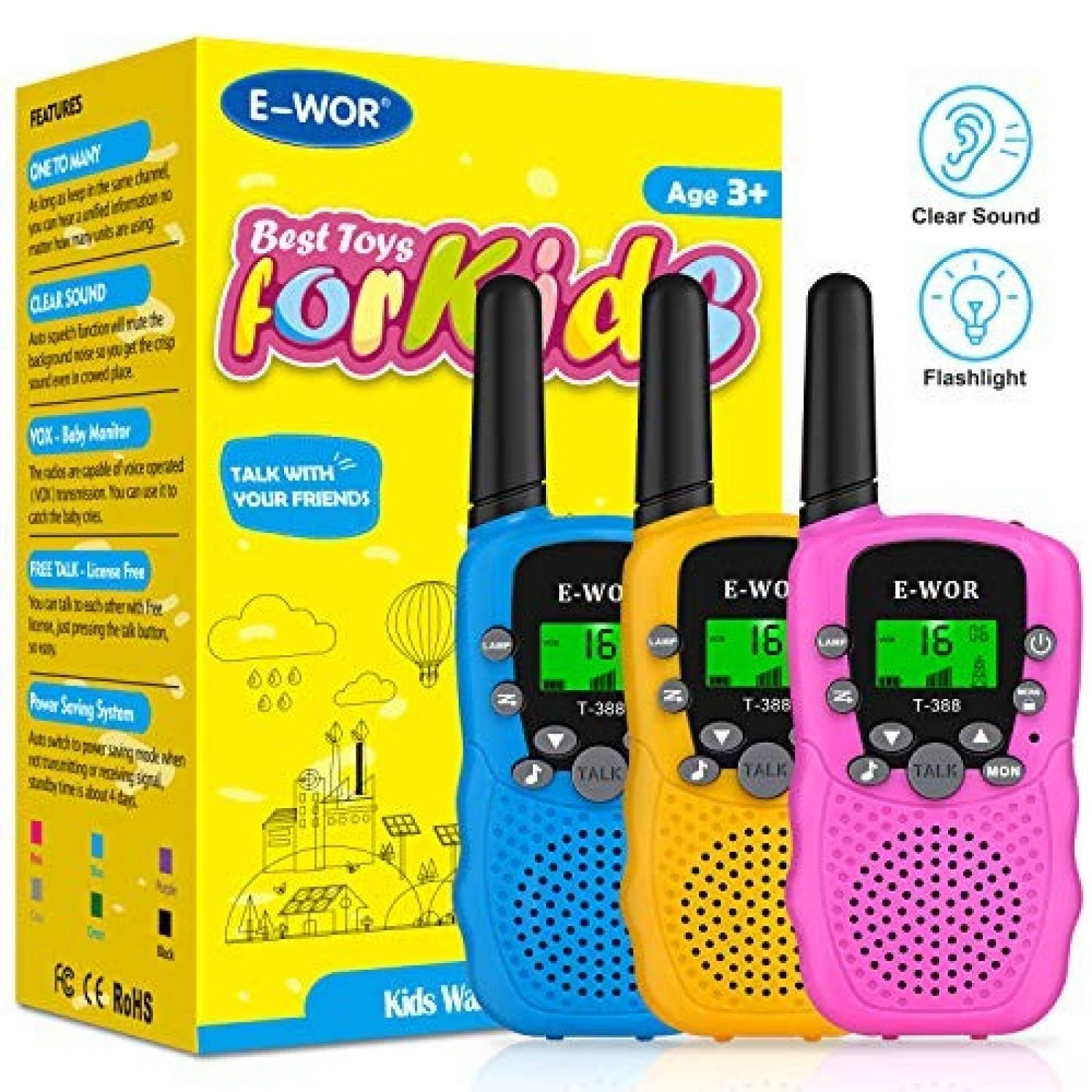 Radios para niños E-WOR 22 canales 3 piezas -Colores