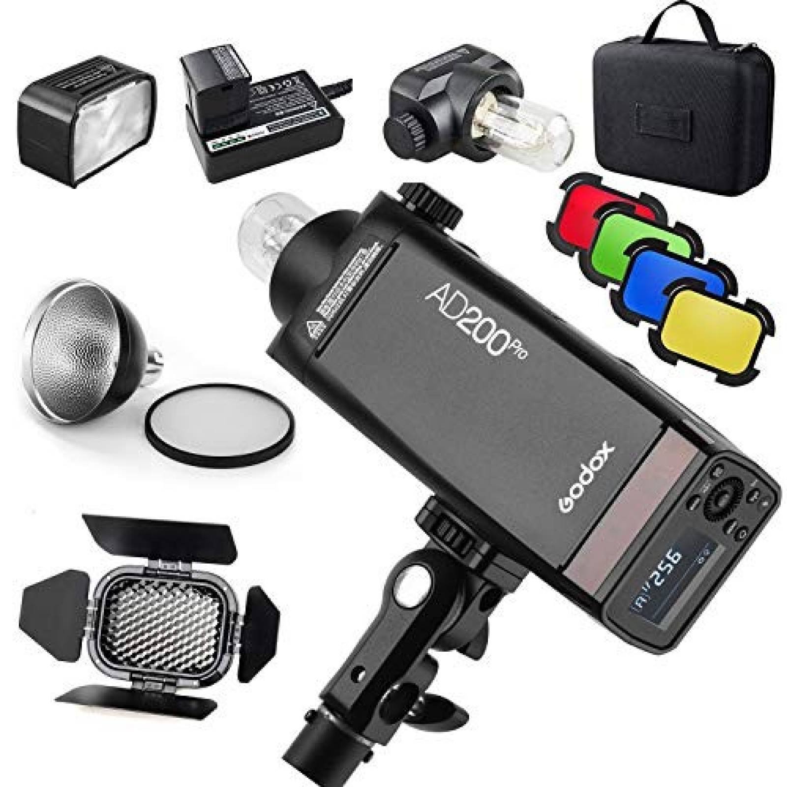 Reflector Godox AD200 Pro kit de filtros 4 colores -Negro