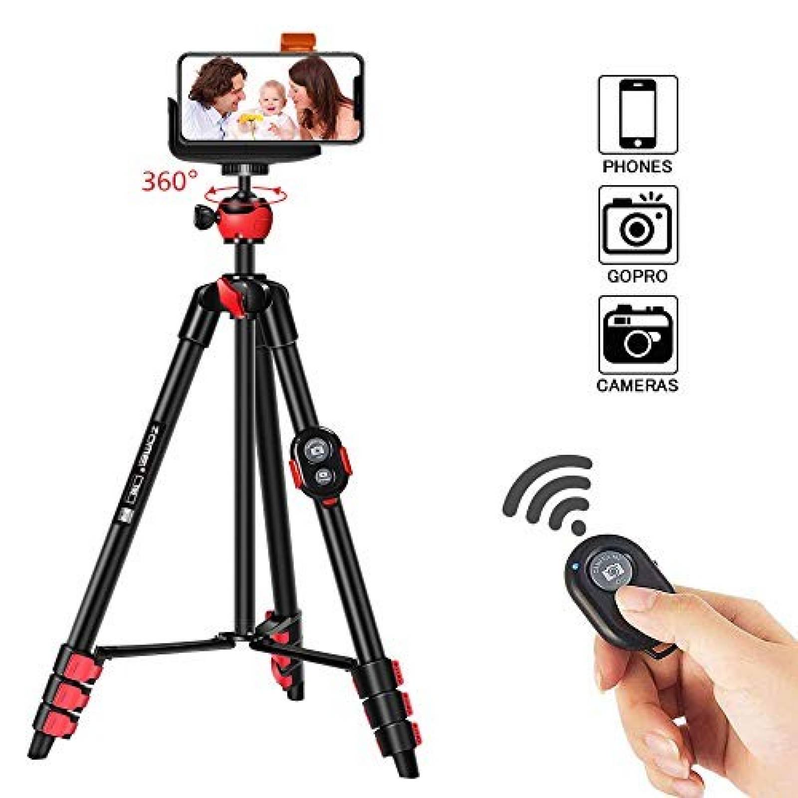Trípode ZoMei para teléfono y cámaras giratorio 360 -Rojo