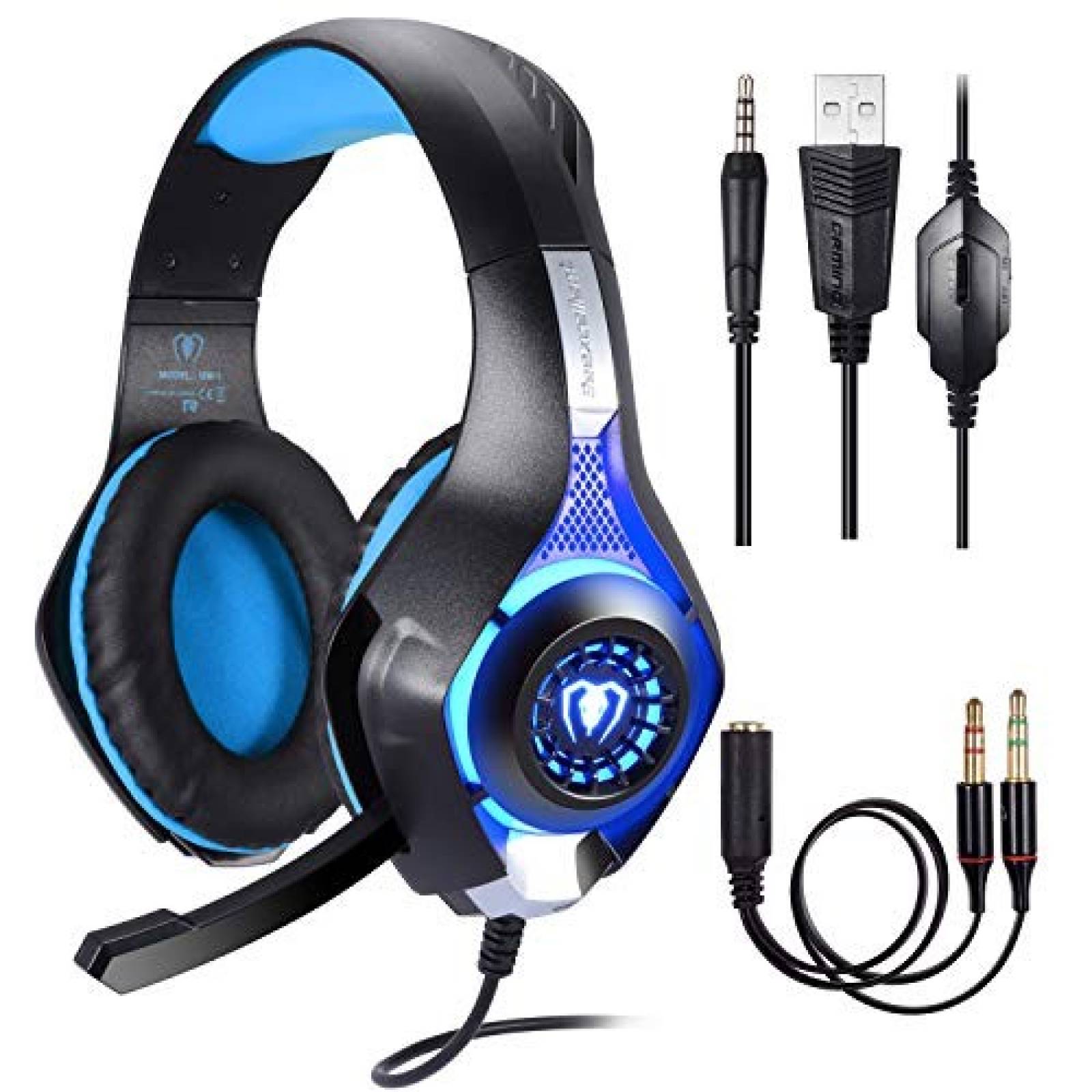 Auriculares para juegos BlueFire Luz LED y micrófono -Azul