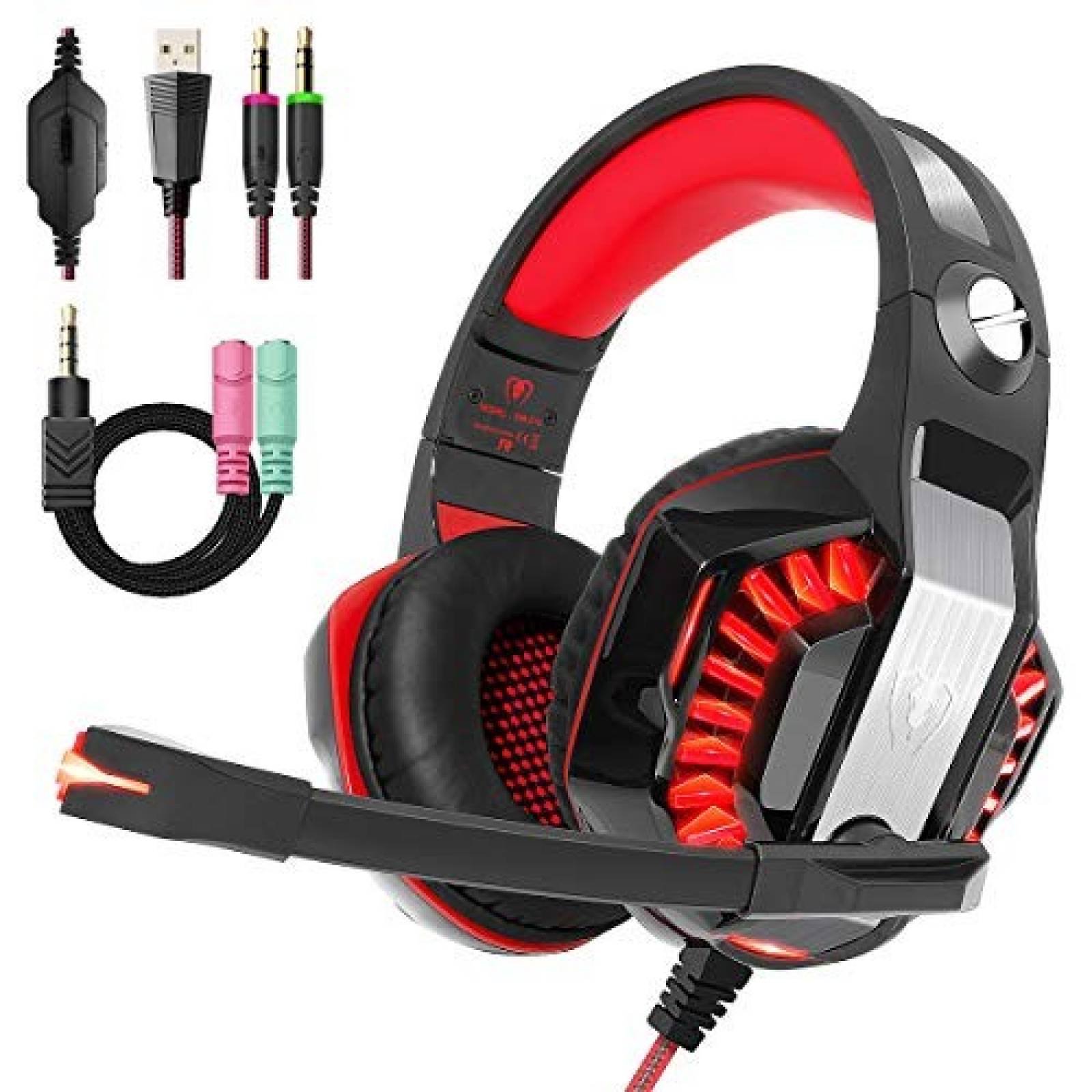 Gaming Headset Beexcellent LED con micrófono -Rojo