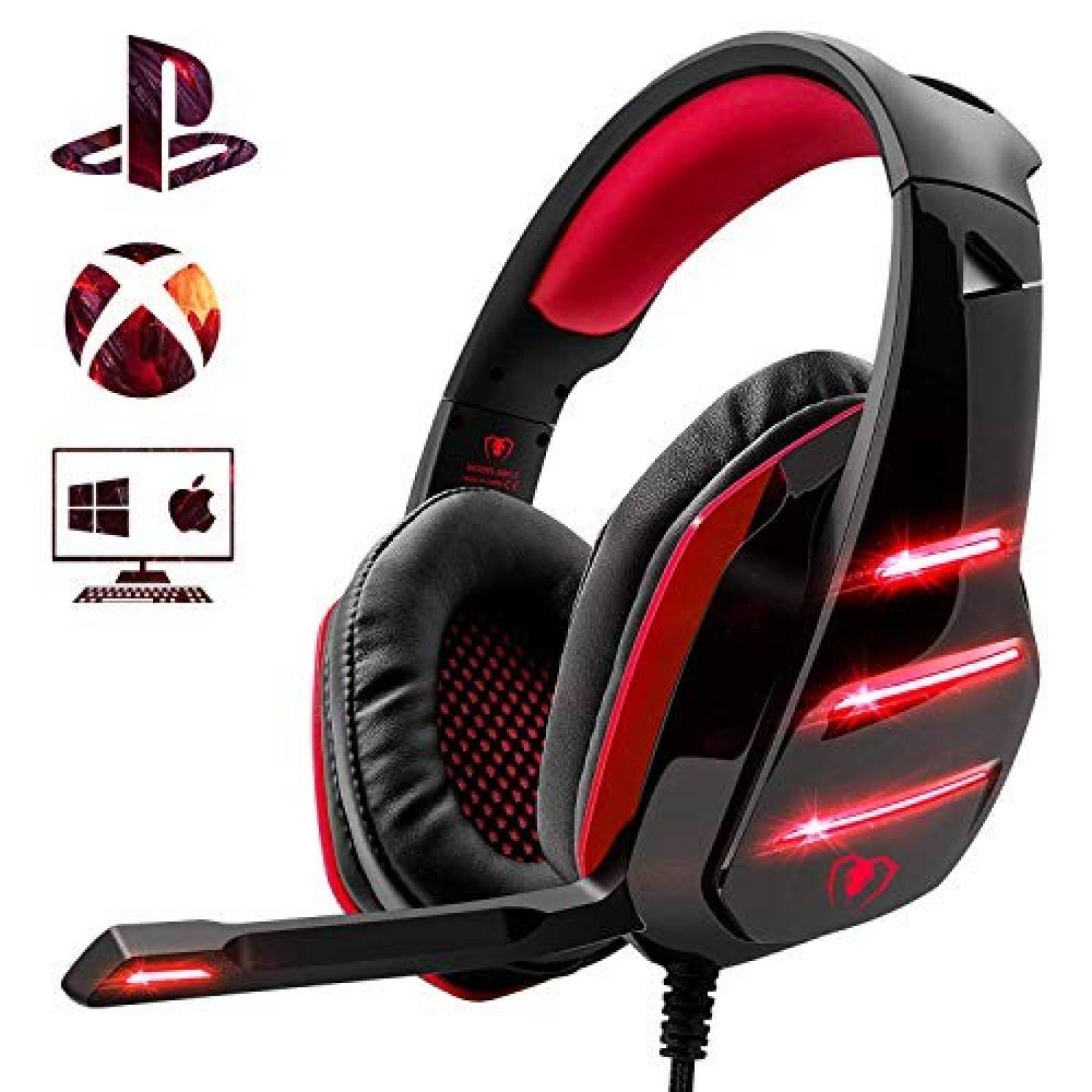 Auriculares Beexcellent p/gamers PS4 Xbox One PC Mac -Rojo