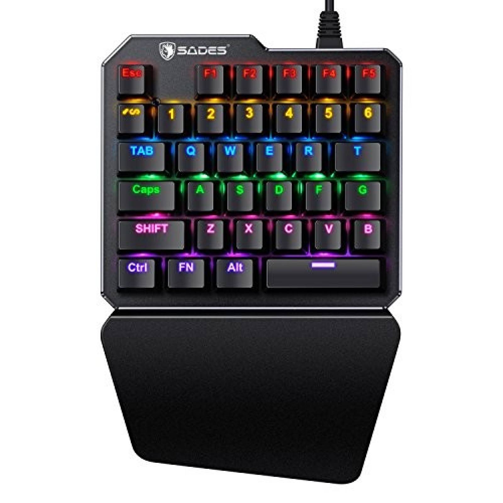 Teclado Gamer Sades Una Mano Mecánico RGB LED Portátil