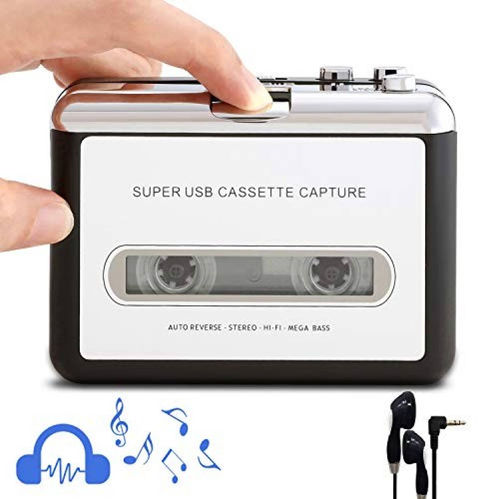Reproductor de Cassette Retround Vía USB Portátil -Blanco