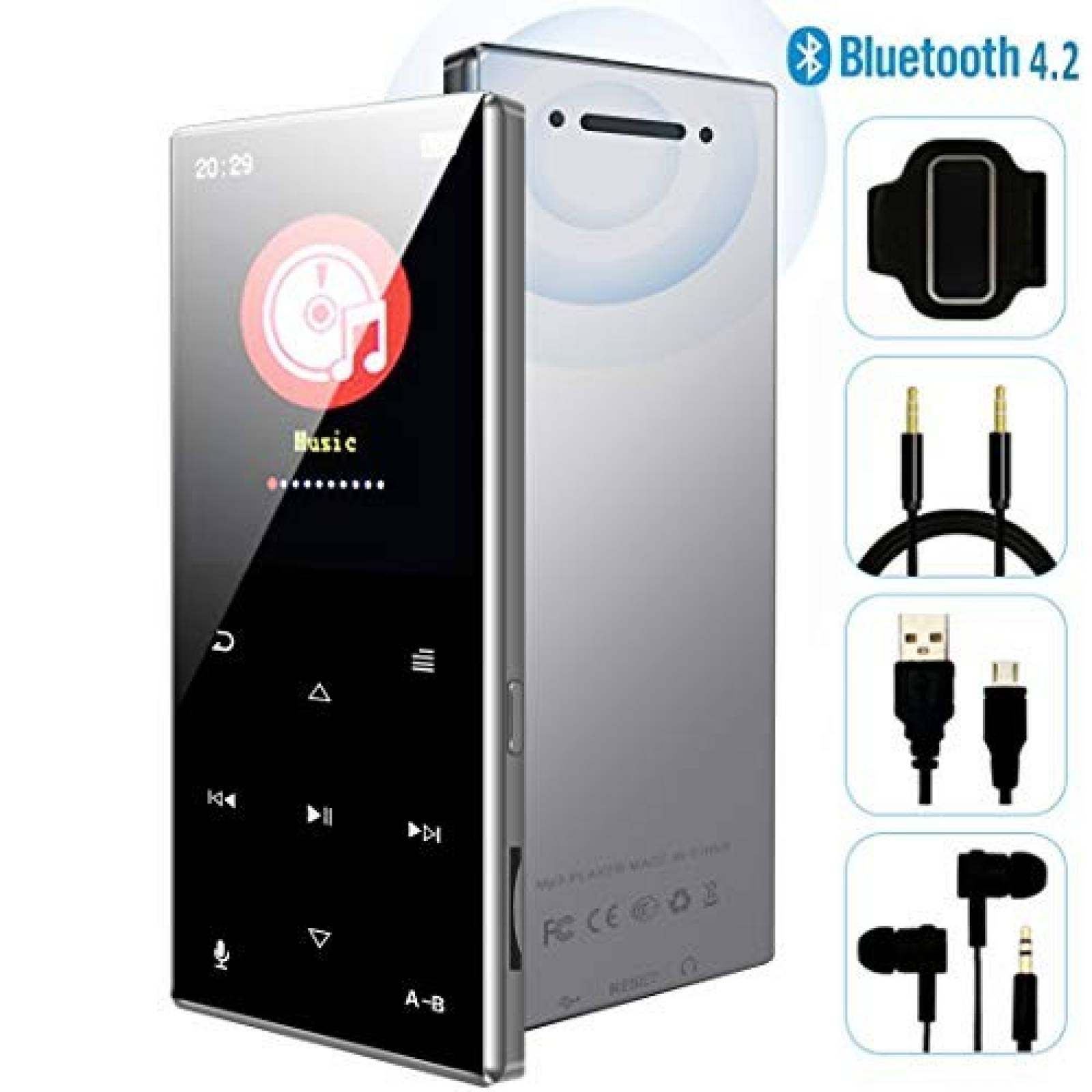 Reproductor MP3 HonTaseng Bluetooth 4.2 con Radio FM -Negro