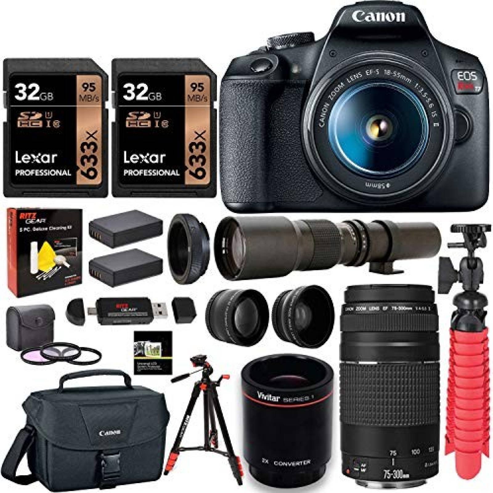 Kit de Cámara DSLR Canon T7 enfoque manual y auto FHD -negro