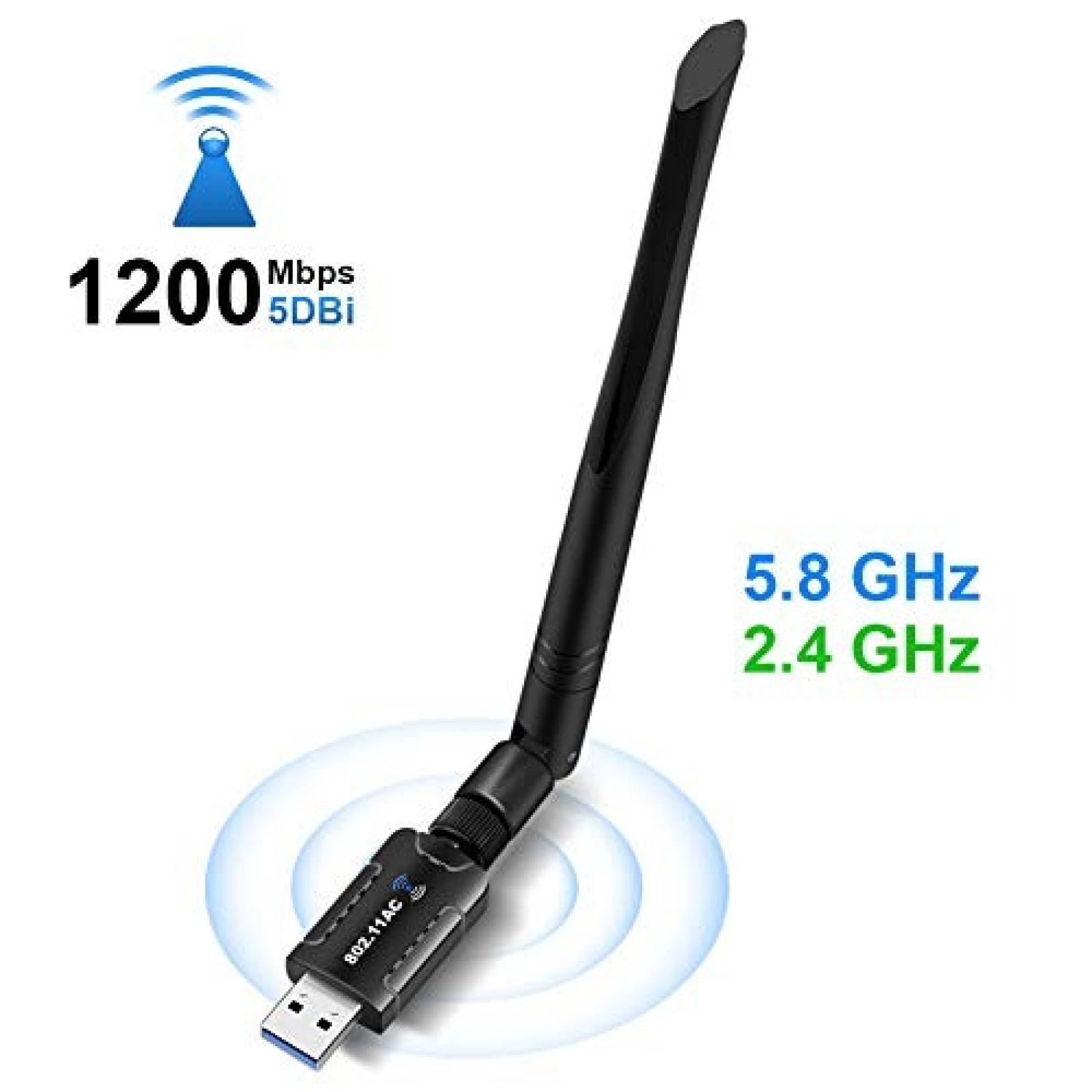 Adaptador WiFi para PC QGOO 1200Mbps USB 3.0 -Negro