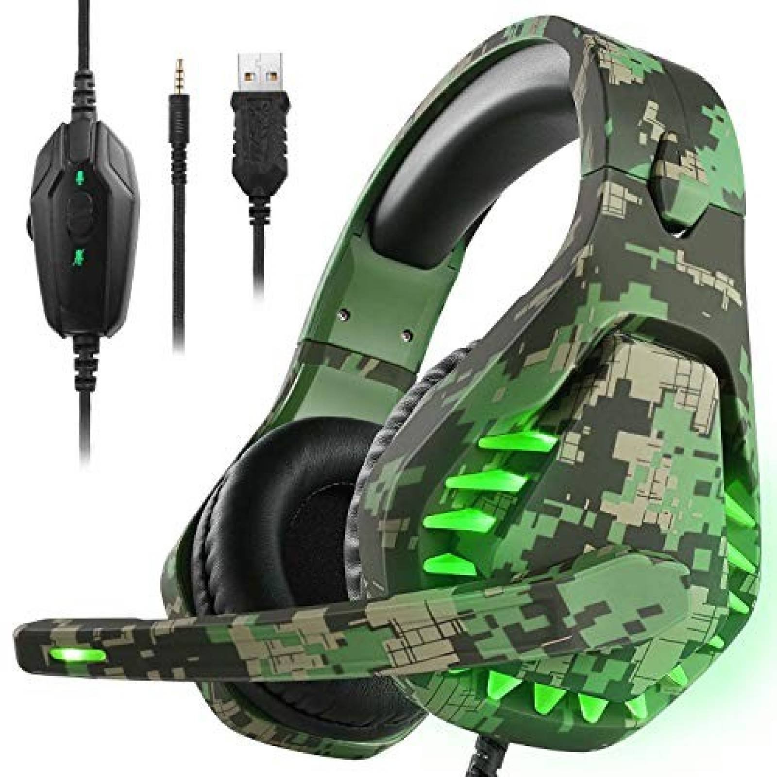 Audífonos Gamer ENVEL Sonido 7.1 Luz LED -Camuflaje Verde