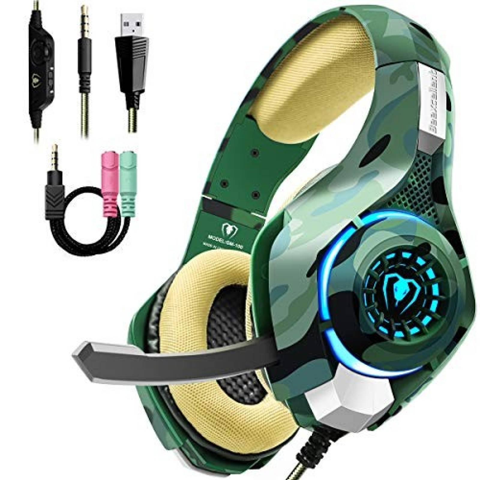 Auriculares Beexcellent gaming p/ PS4 PC Xbox One -Camo