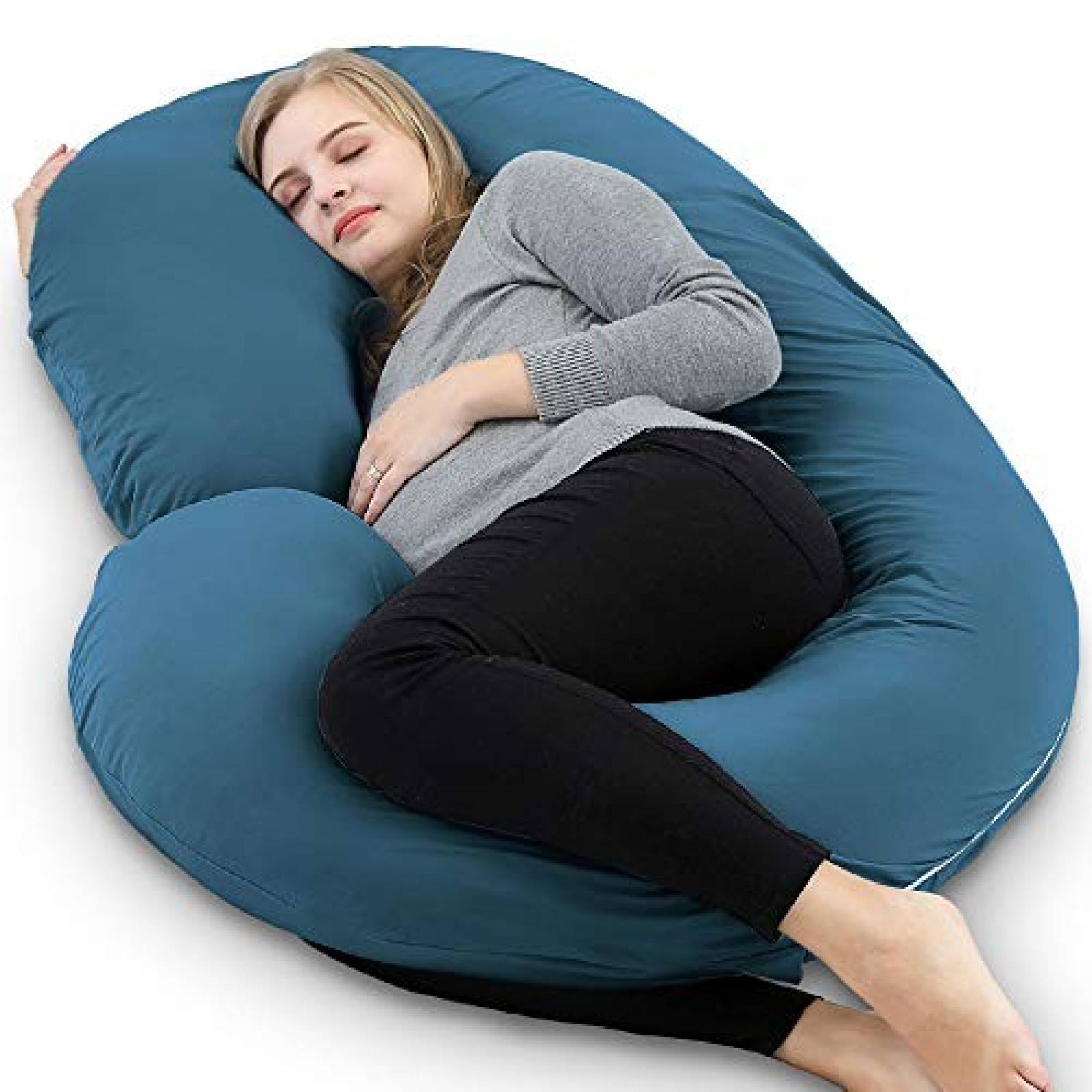 Almohada de embarazo INSEN en forma de C de terciopelo -Azul