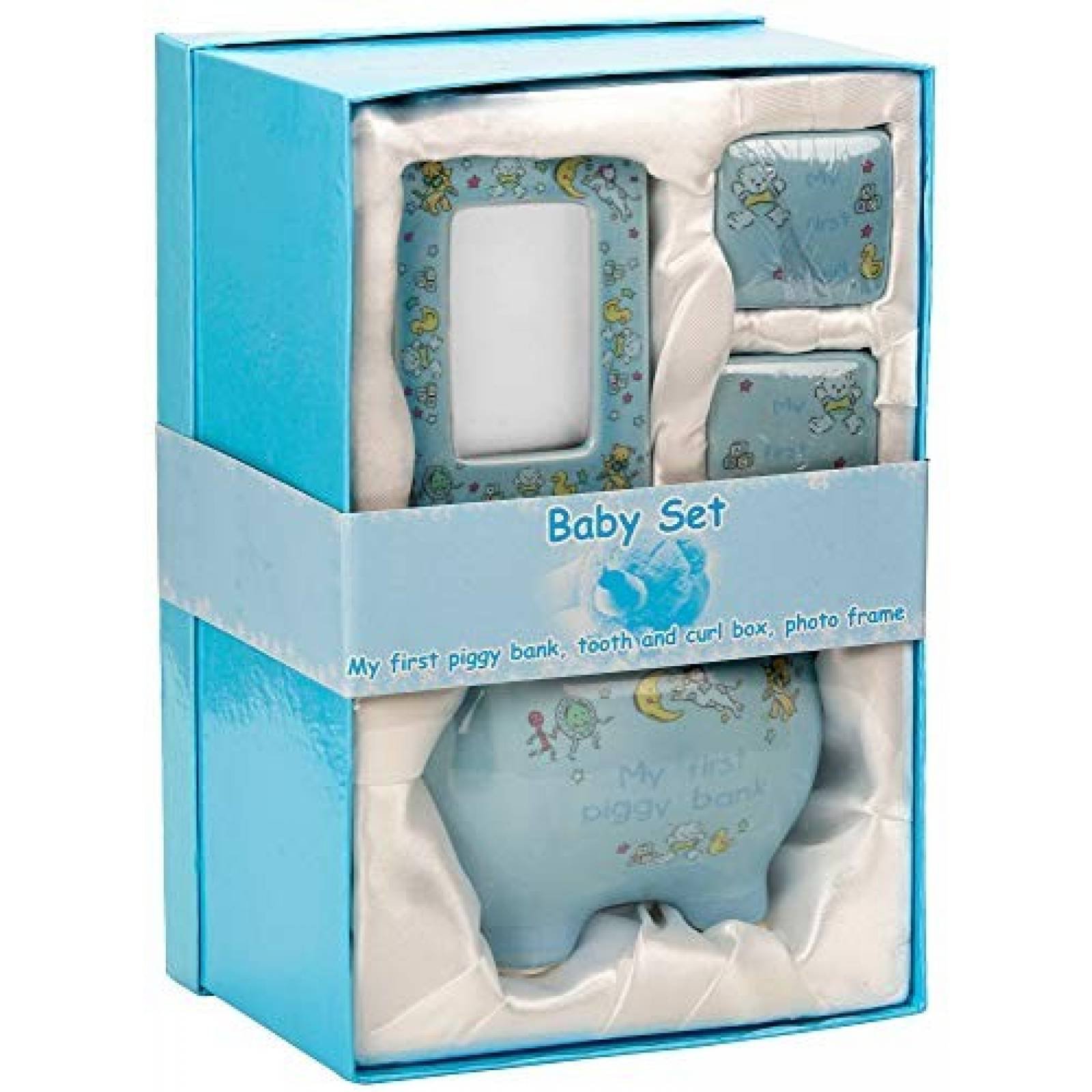 Set de regalos BRUBAKER para niño alcancía+marco fotos -Azul