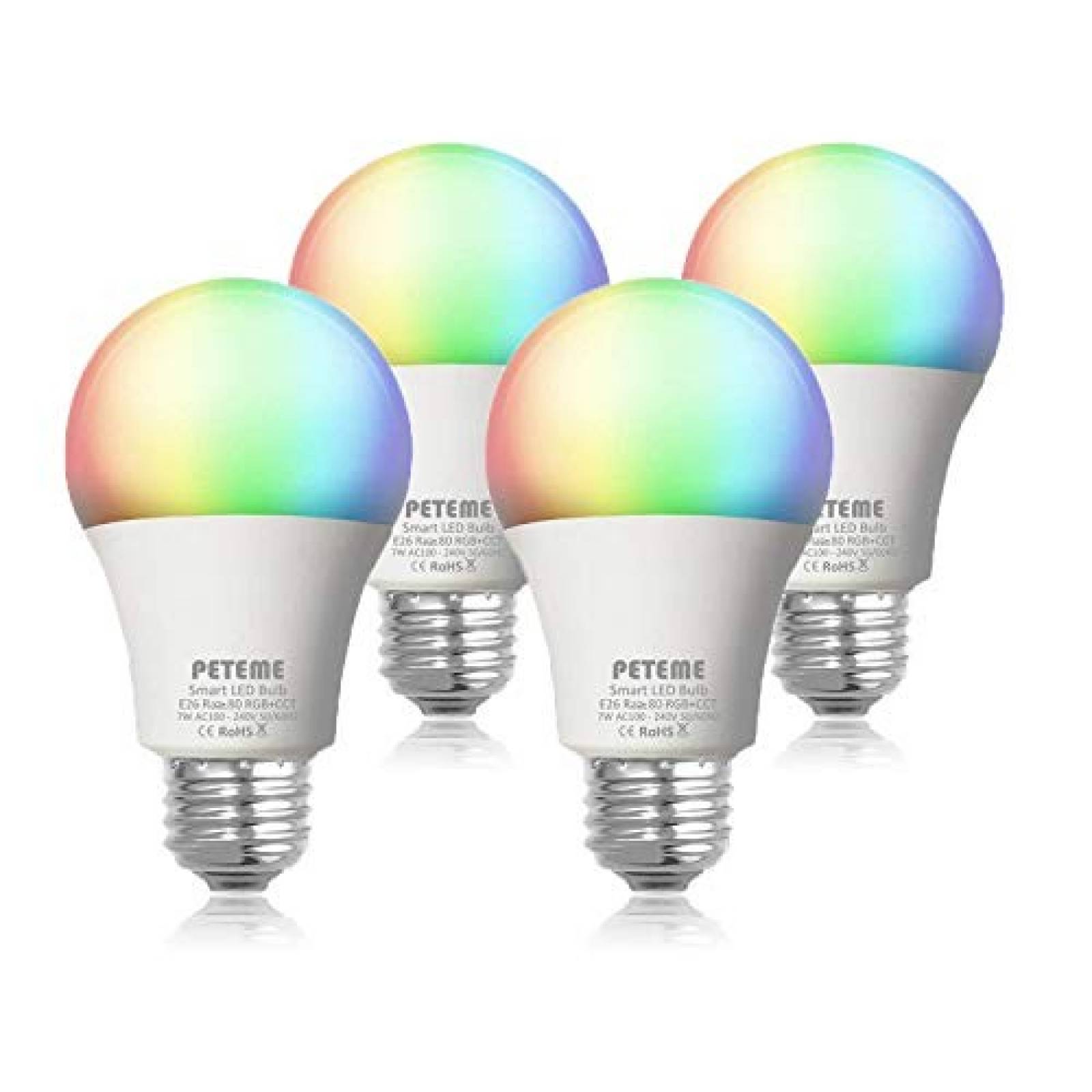 Set de 4 Focos Peteme E26 LED Multicolor con WiFi Alexa