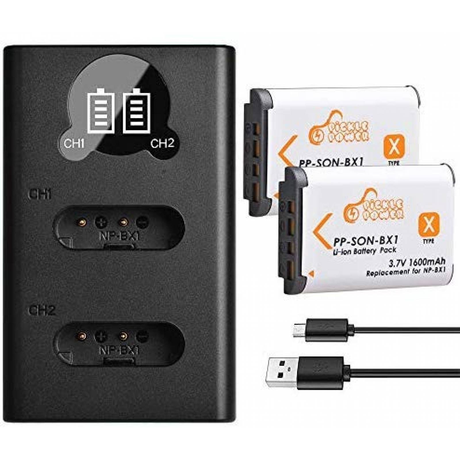 Batería Pickle Power NP-BX1 + Cargador LED Dual USB -Negro