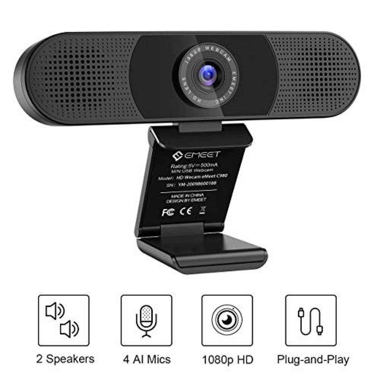 Webcam eMeet C980 Pro HD 3 en 1 Autofocus 1080P -Negro