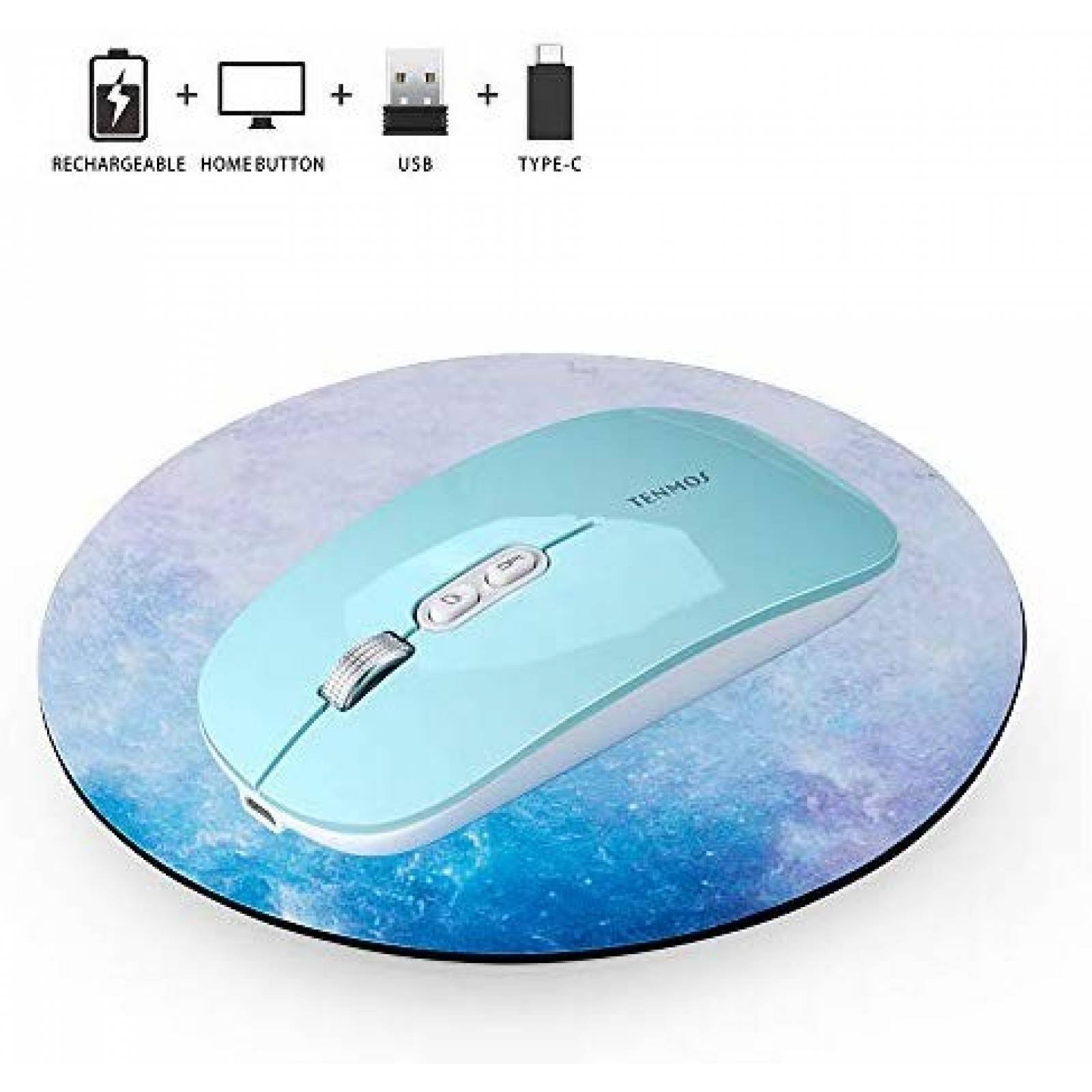 Kit Mouse + Mousepad TENMOS T8 USB Tipo C 3DPI -Azul