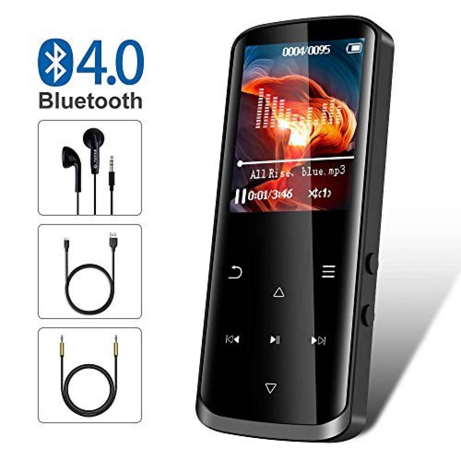 Reproductor MP3 RUIZU 16GB Bluetooth 4.1 + Radio FM -Negro