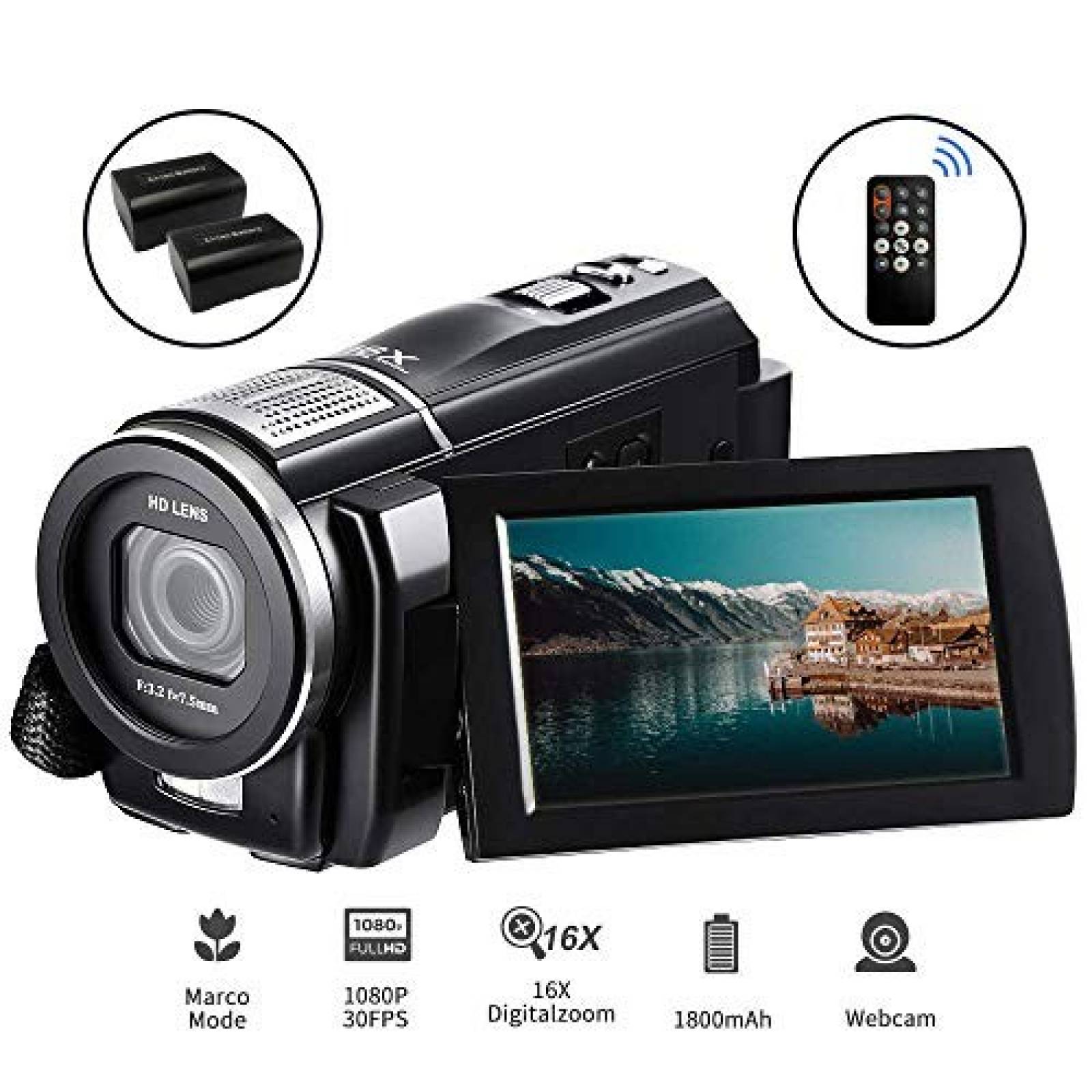 Kit cámara de video ORDRO 24 MP Full HD control y 2 baterías