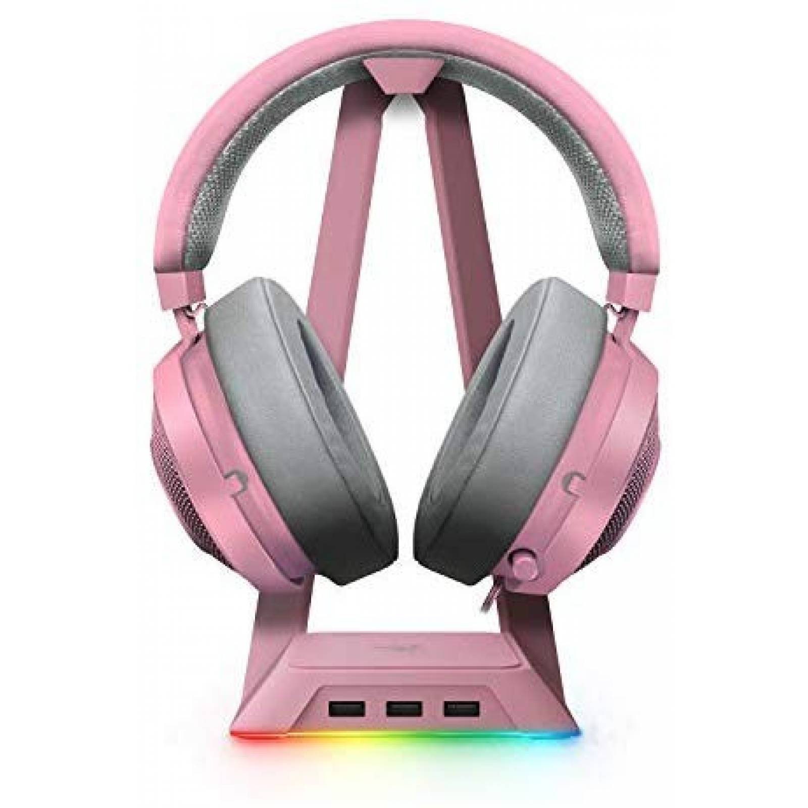 Set de audífonos gamer Razer Kraken + soporte RGB -rosa