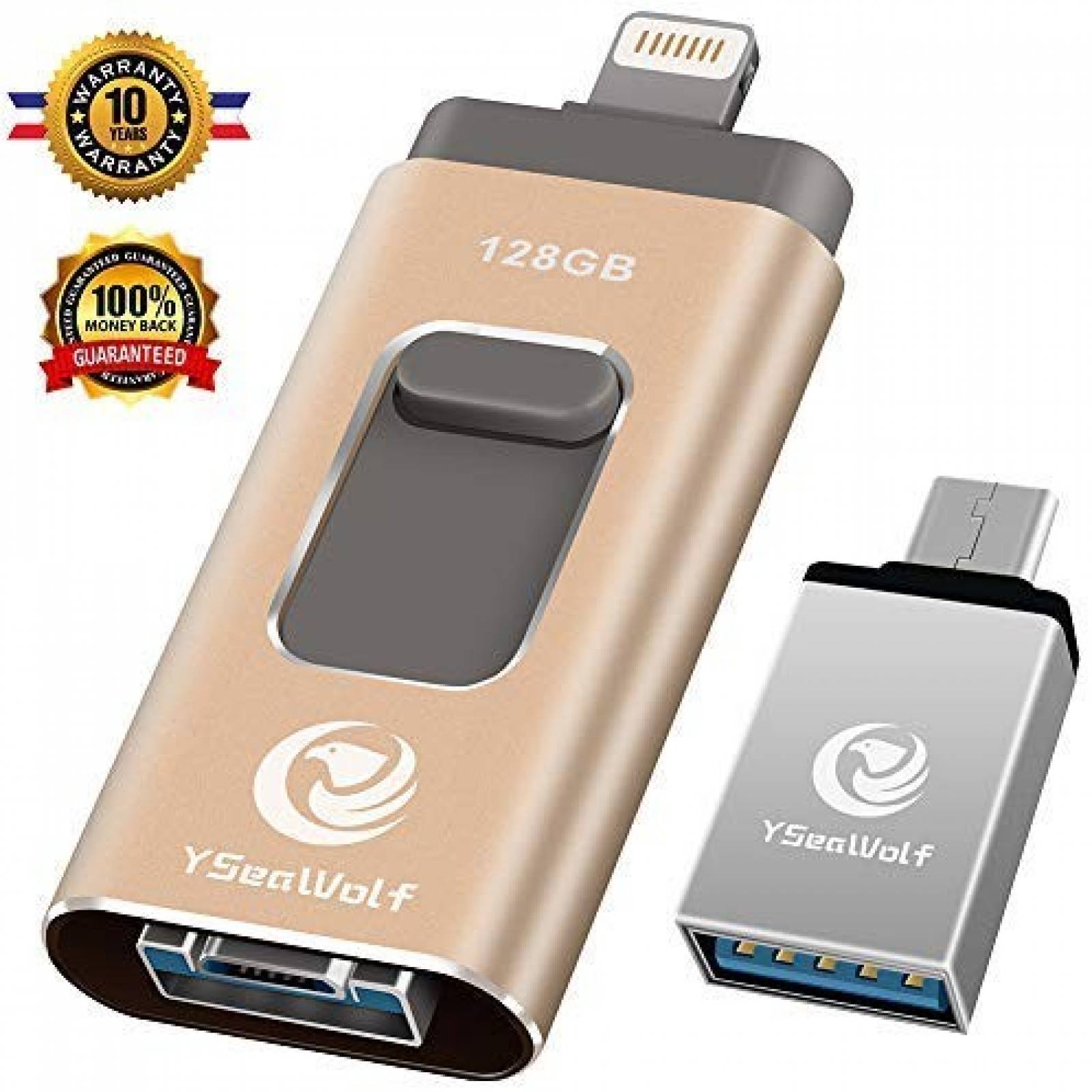 Memoria flash USB YSeaWolf Para iPhone 128GB -Dorado