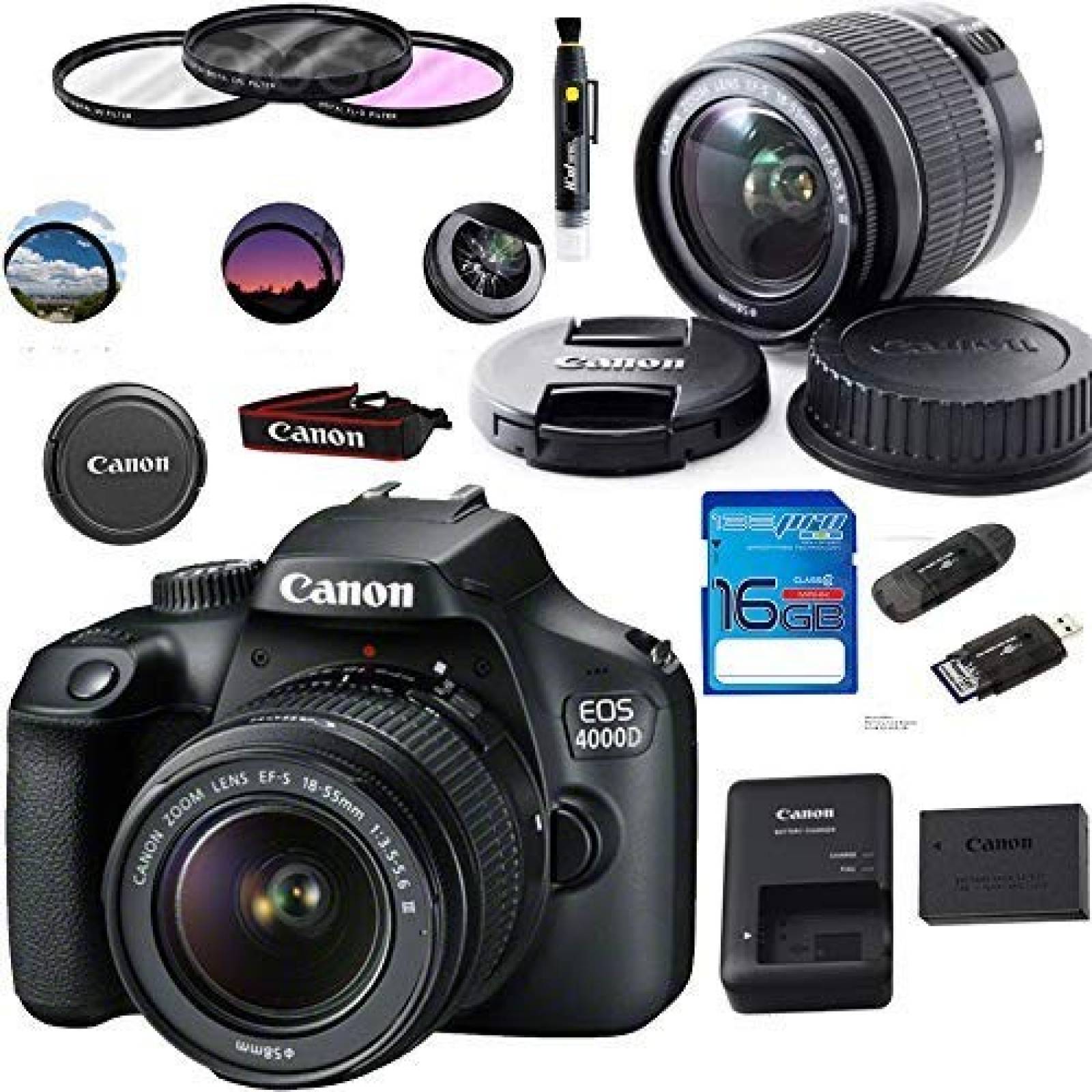 Cámara Deal-Expo Canon EOS 4000D/T100 con Lente y Accesorios