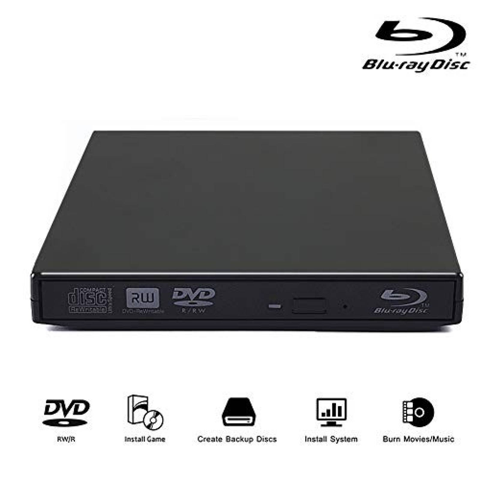 Unidad Blu-ray externa Lvaen USB 2.0 para PC o laptop -Negro