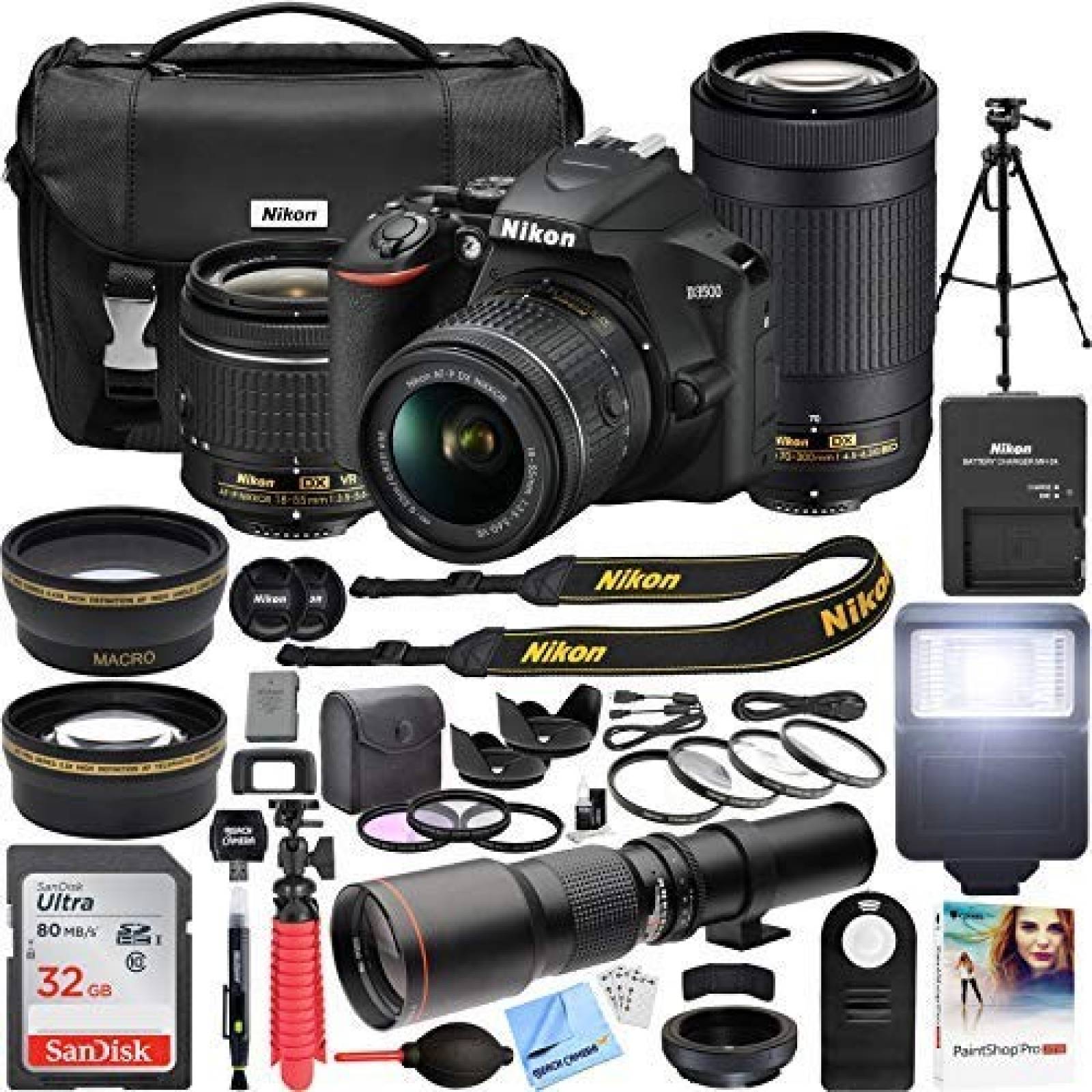 Kit cámara profesional Nikon D3500 lentes/accesorios 22pcs