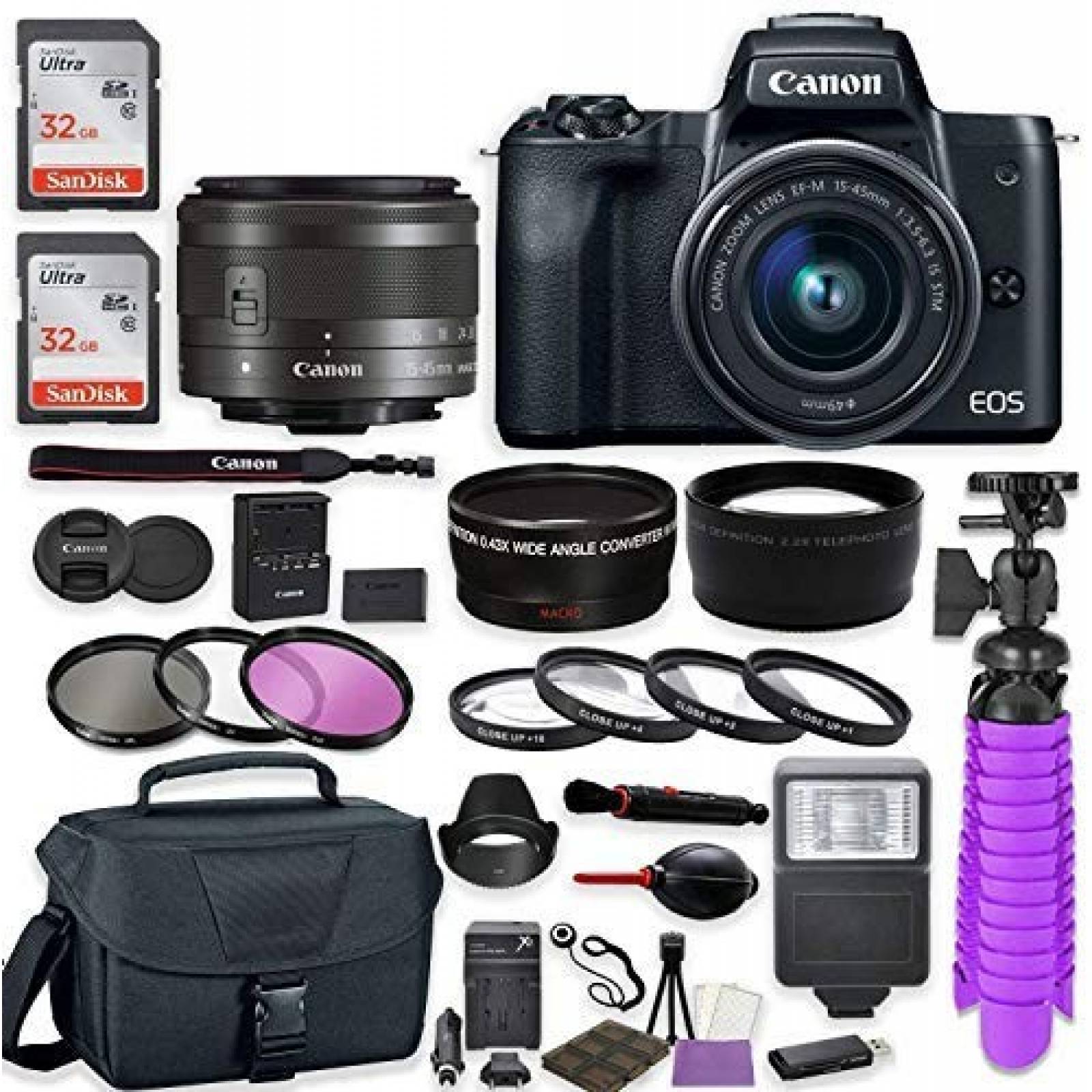 Cámara DSLR Canon EOS M50 kit de fotografía -Negro