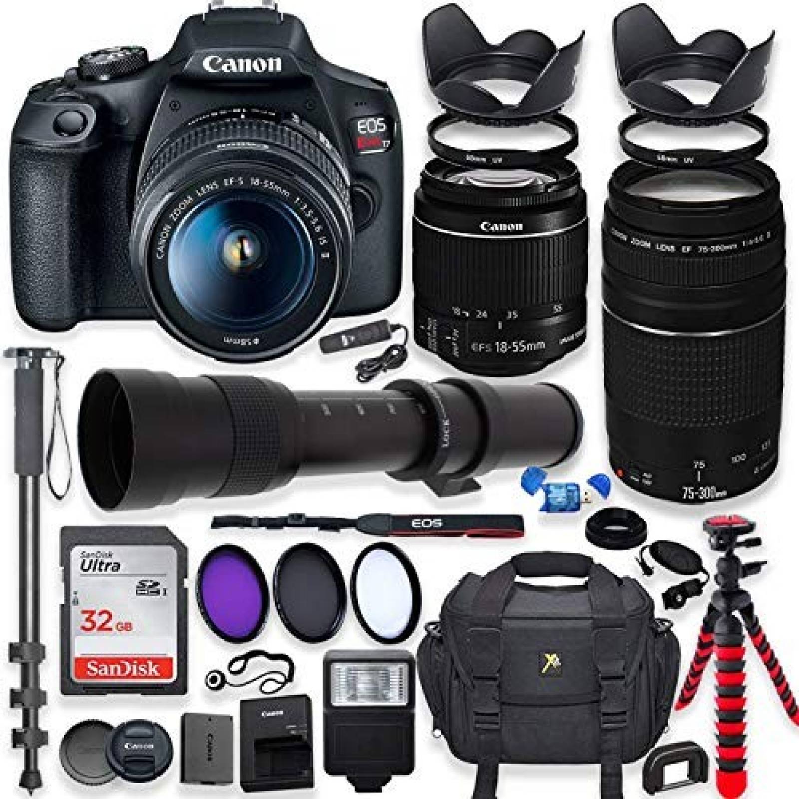 Kit de Cámara DSLR Canon EOS Rebel T7 paquete profesional