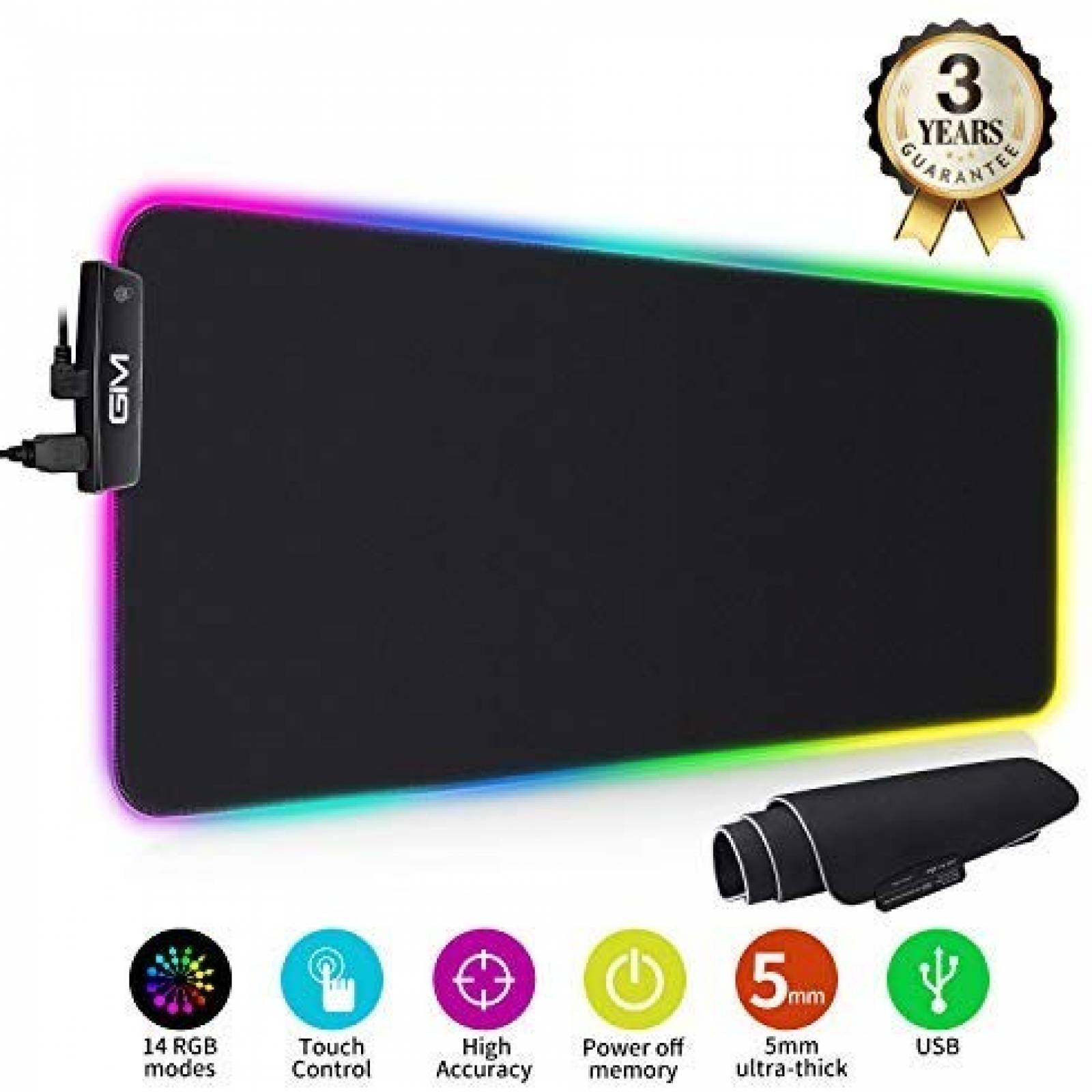 Mouse Pad GIM RGB LED Goma Antideslizante Retroiluminado