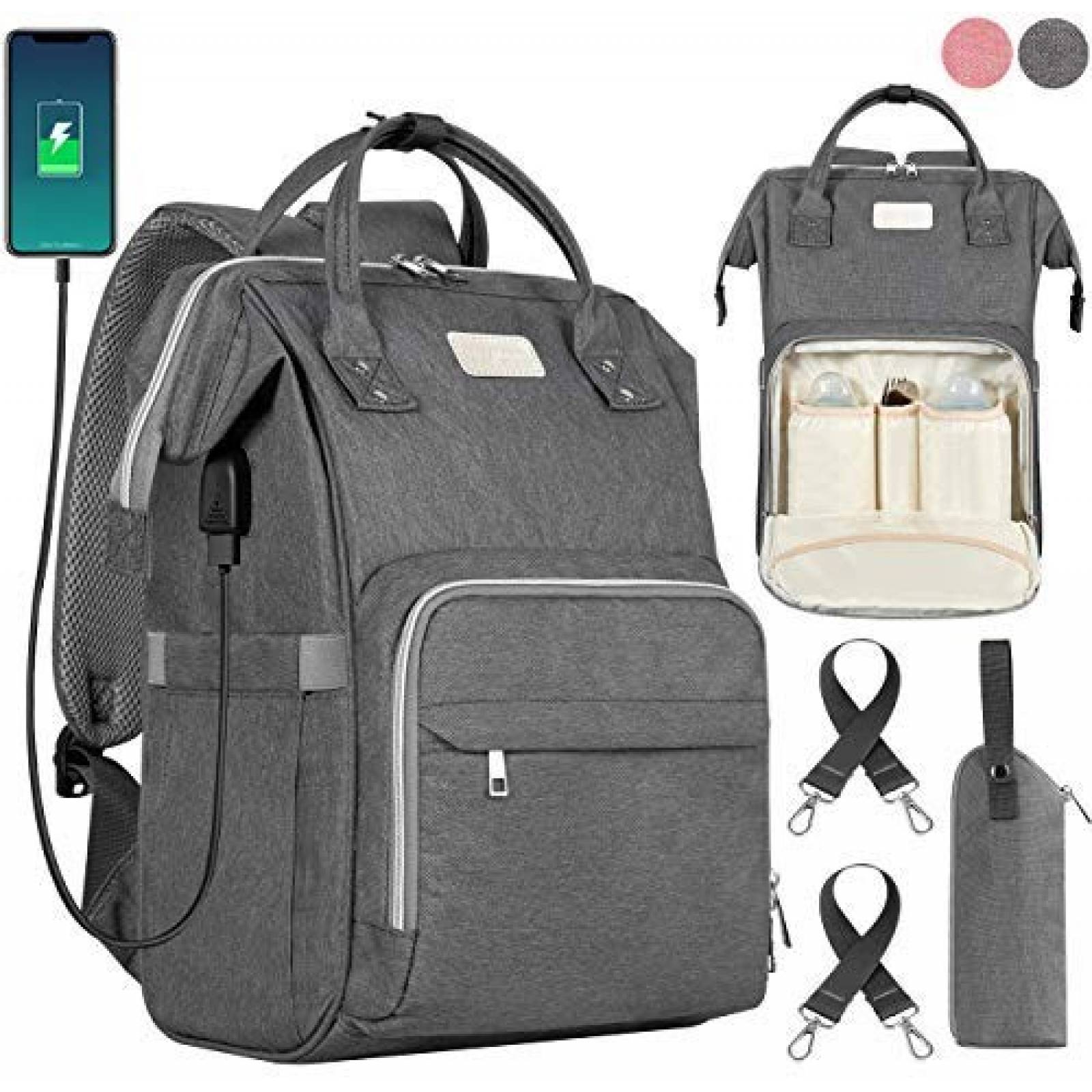 Mochila de Maternidad COSYLAND Pañalera con Carga USB -Gris