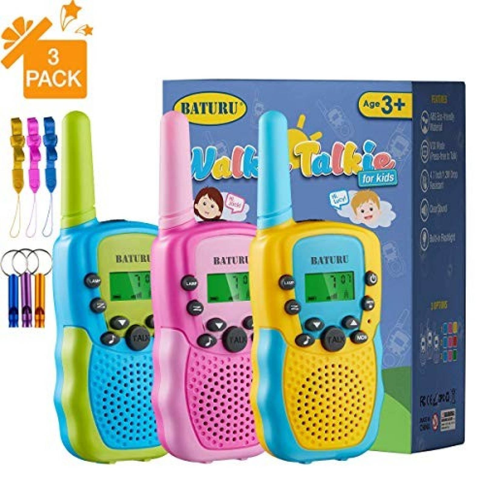 Radios BATURU para Niños 3 Pack -Amarillo/Azul/Rosa