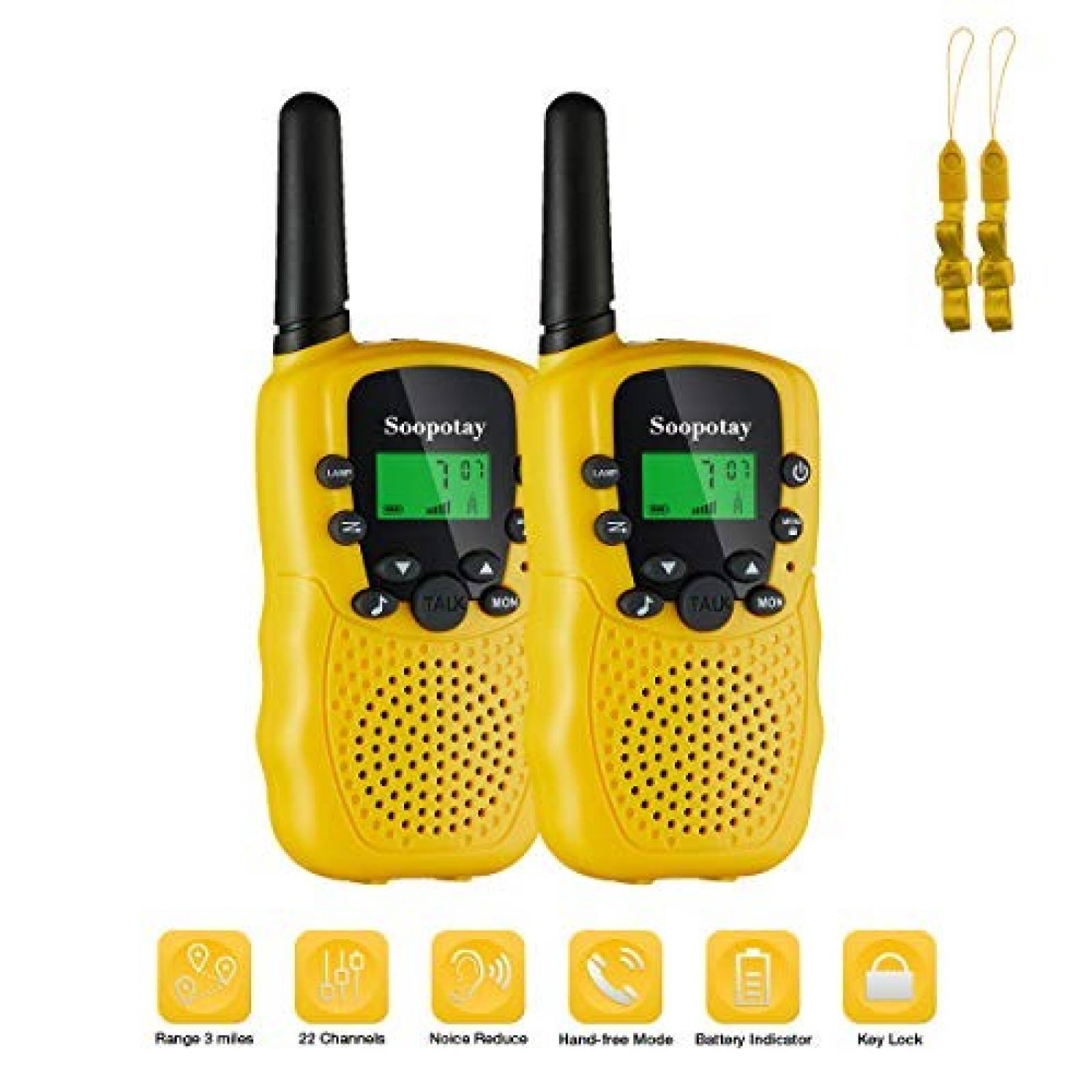 Walkie Talkies SOOPOTAY 2pcs para niños 3-12 -Amarillo