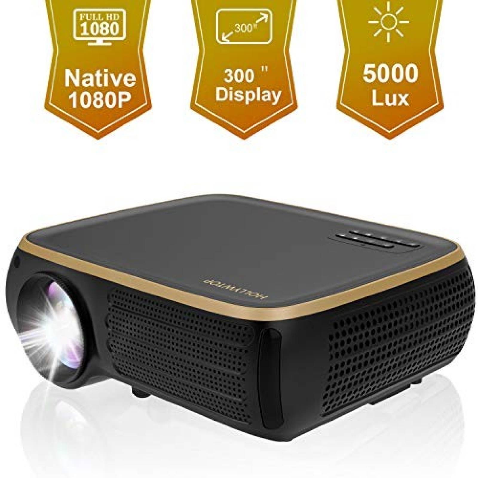 Proyector HOLLYWTOP M8 Native 1080p 5000lux 300'' -Negro