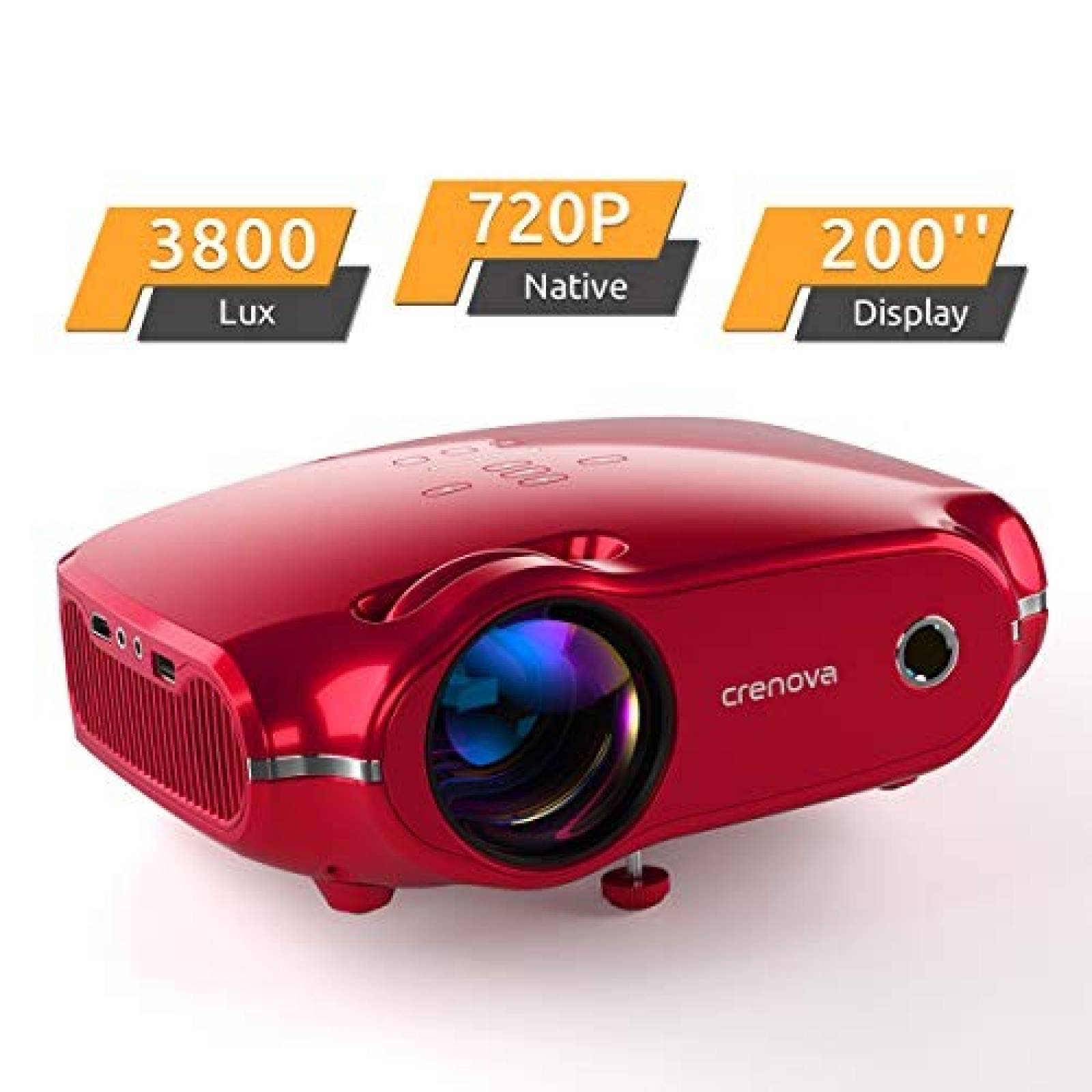 Mini proyector Crenova 720P LED HDMI/VGA/AV/USB/TF SD -Rojo
