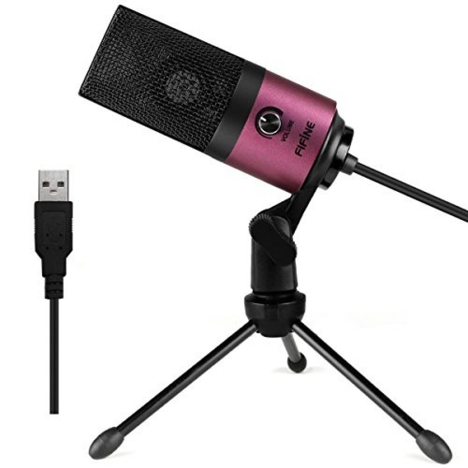 Micrófono para laptop Fifine USB + condensador -rojo/rosa