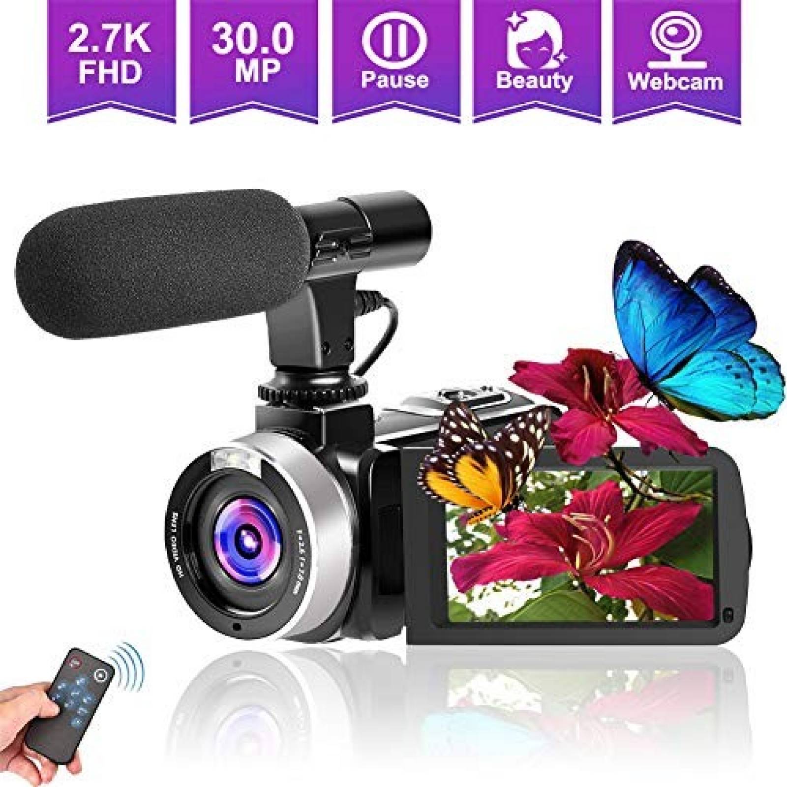 Videocámara SUNLEA Vlogging 2.7K Full HD 30MP 18X -Negro