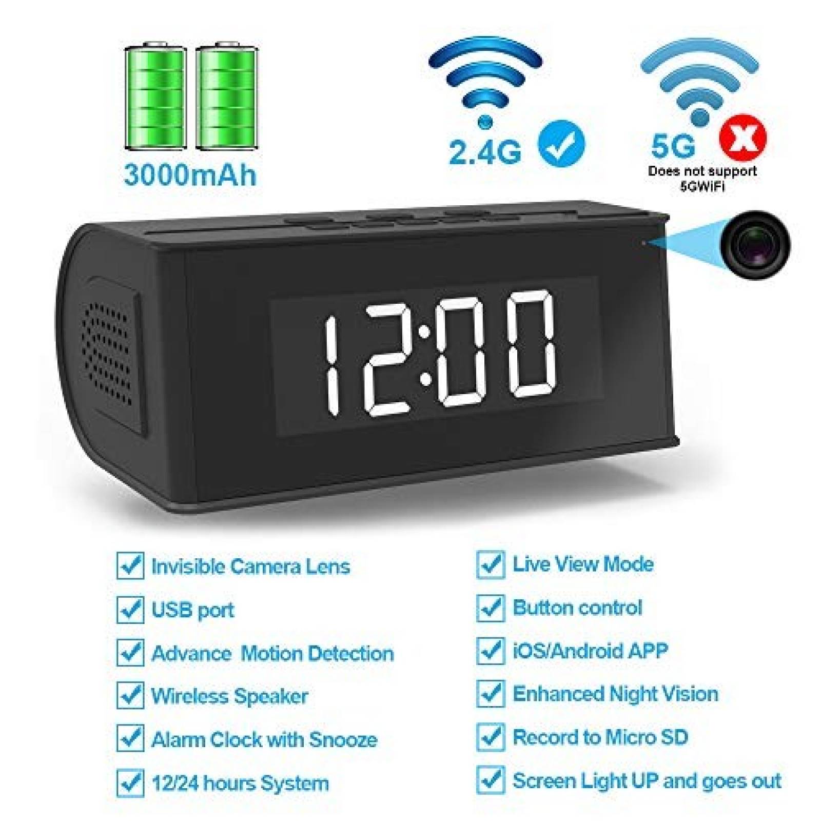 Despertador con camara de seguridad espia con wifi 1080p hd Envio express