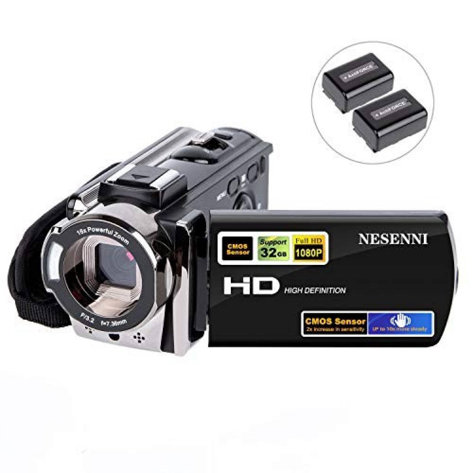 Videocámara NESENNI Camcorder Full HD 1080P 15FPS 24MP