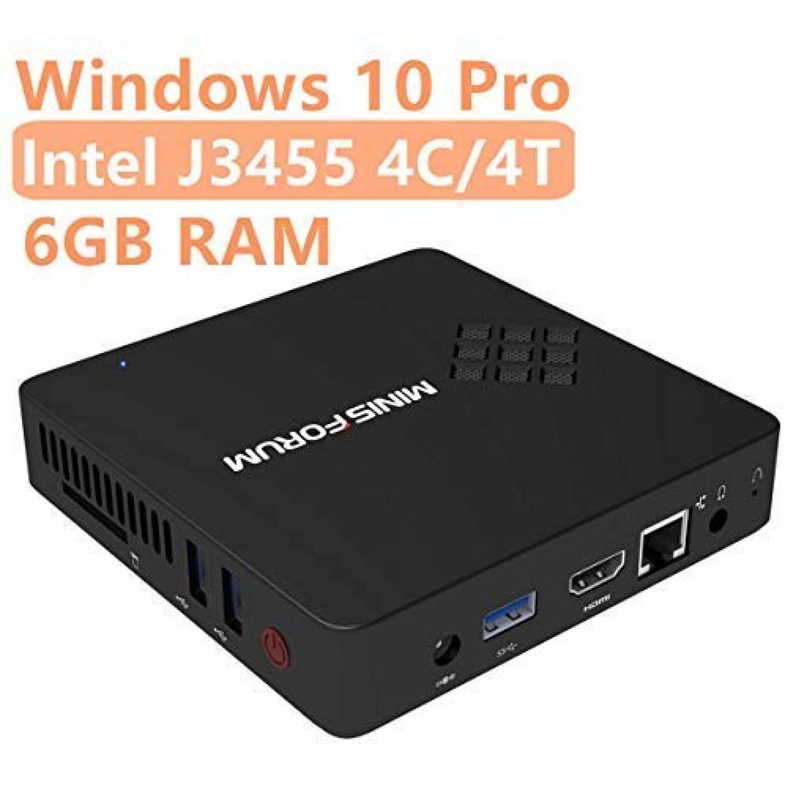 Mini PC COOFUN Fanless J3455 4GB 64GB Win 10 Pro -Negro