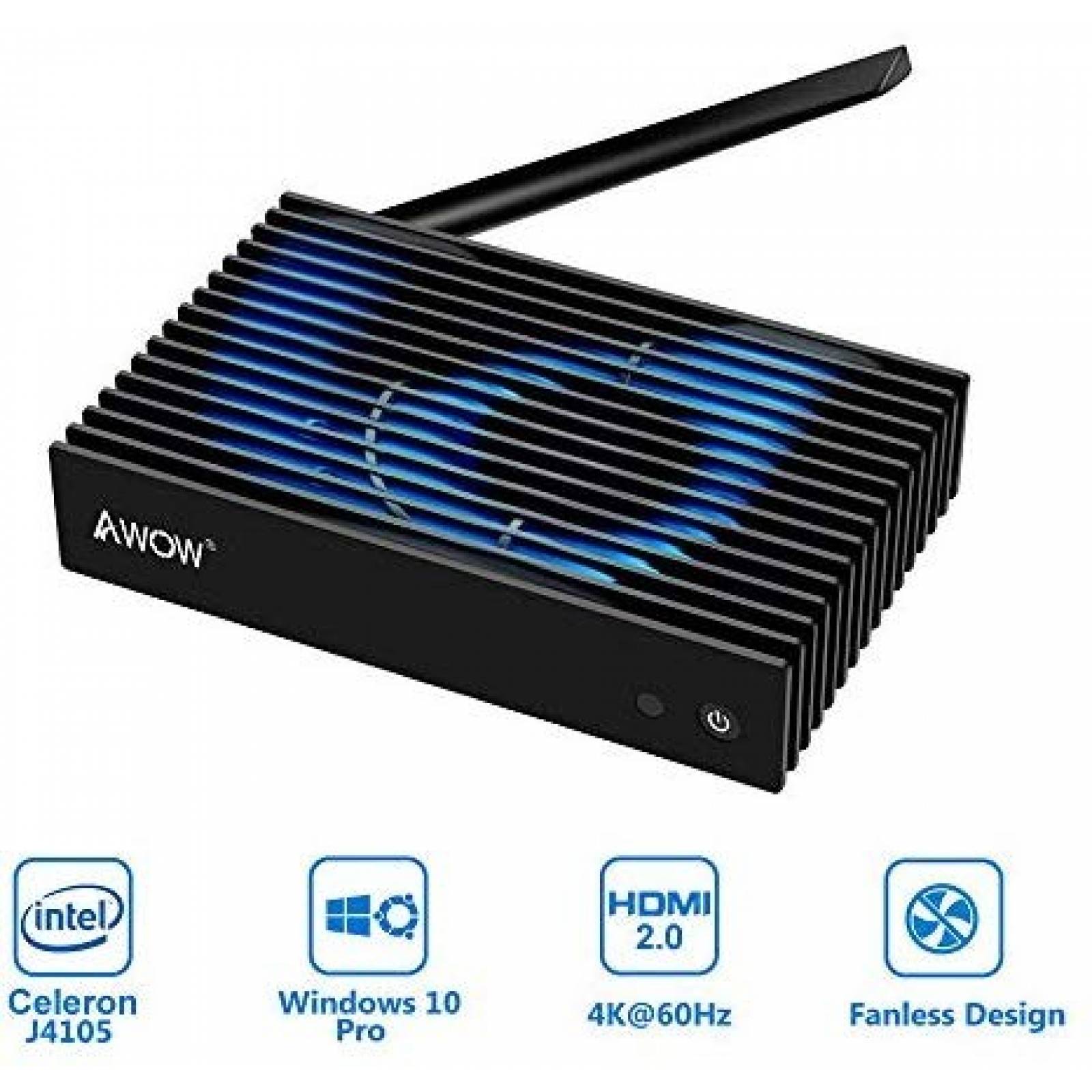 Mini PC AWOW Fanless NV41 4GB 64GB Windows 10 Pro -Negro