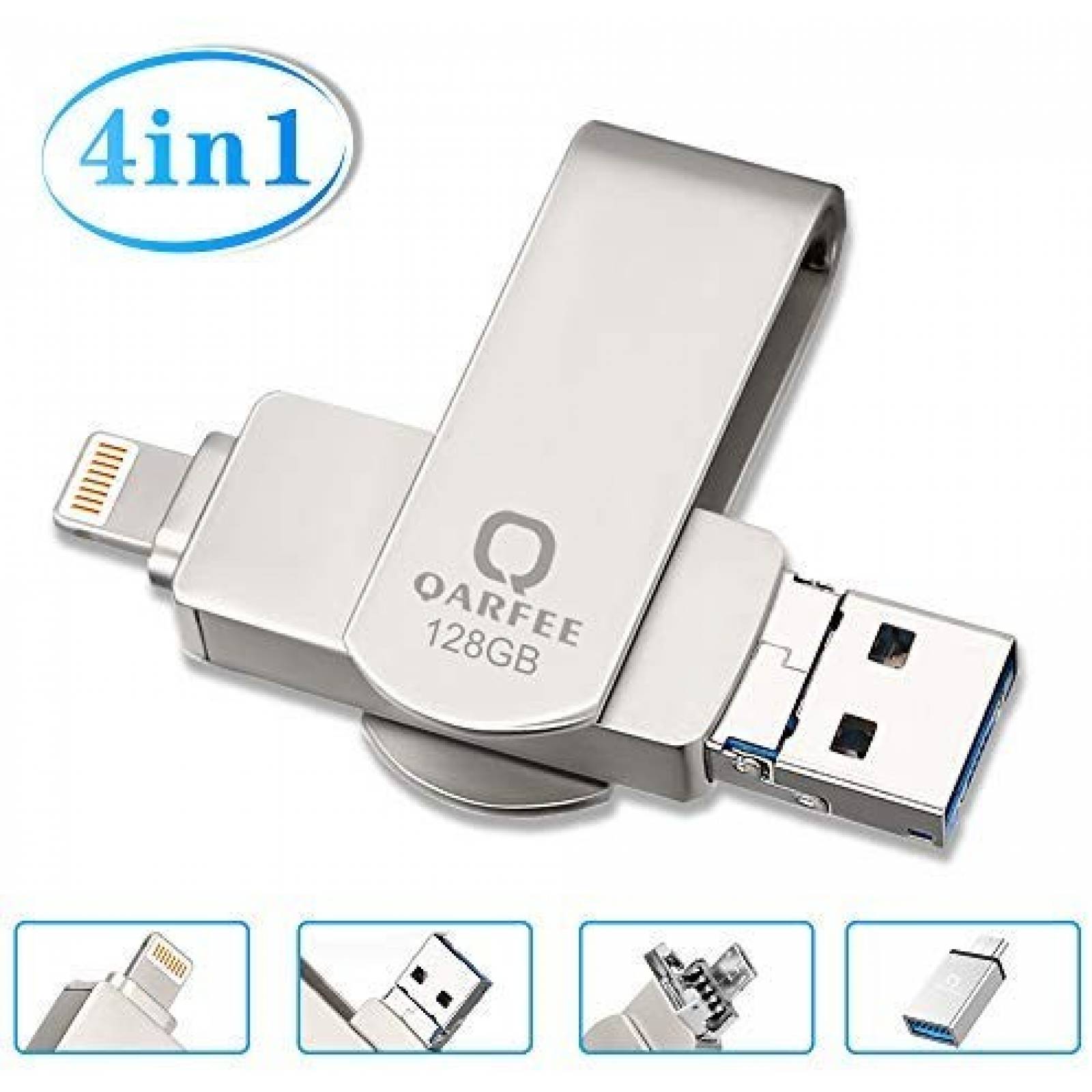 Memoria USB flash QARFEE para iPhone 128GB 3.0 Plata