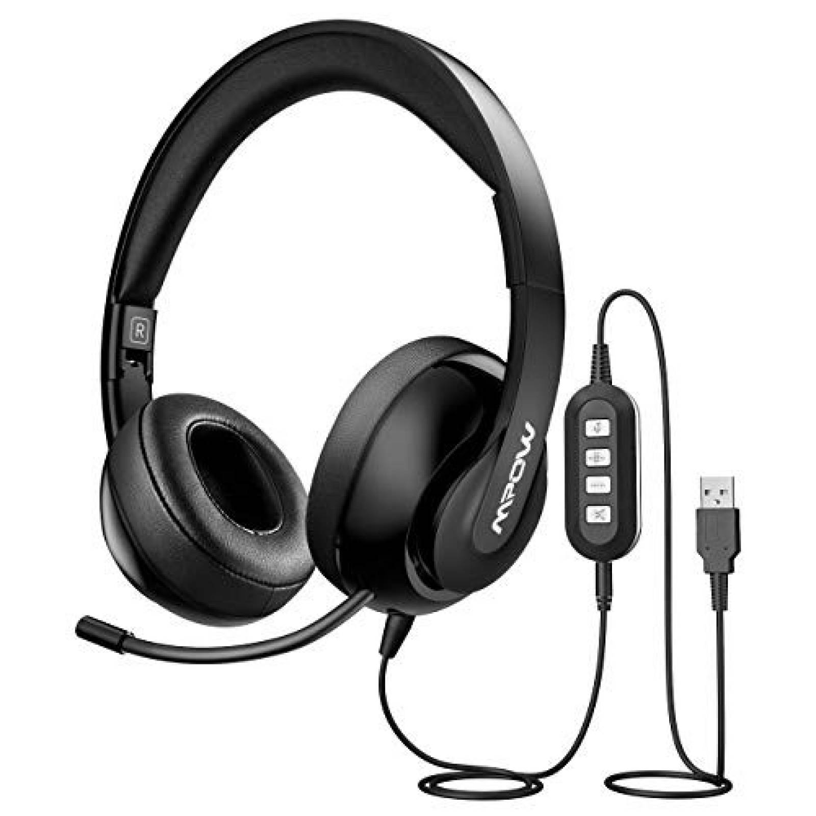 Audífonos Mpow Headset Con Cable USB y Control Negro