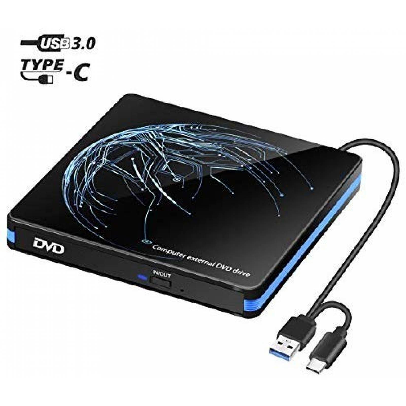 Lector CD DVD +/-RW externo Fudong USB-C para PC y laptop