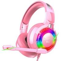 Audífonos Gamer Nivava K6 Con Cable Luz Led Micrófono -Rosa
