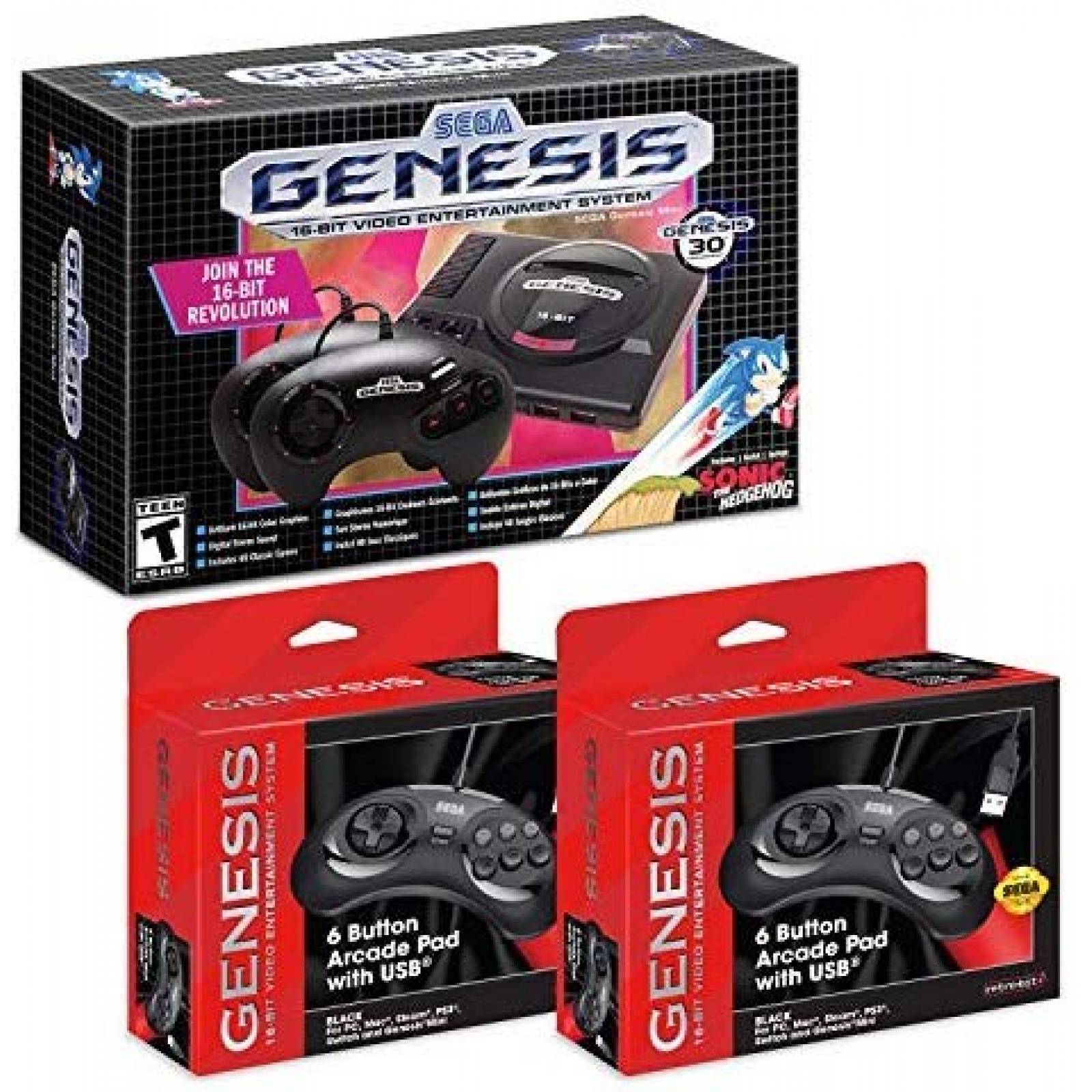 Consola Retro-Bit Sega Génesis Con 2 Controles Usb -Negro